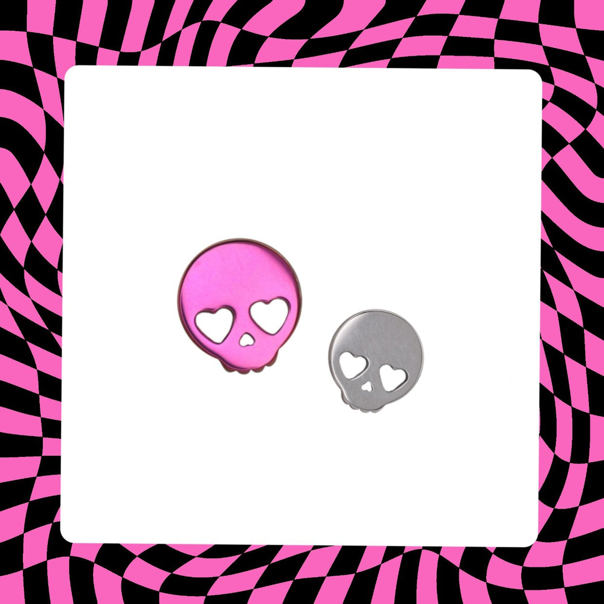 Hallowmas - Sweetheart Skeleton Titanium Ear Studs - Hallowmas - Sweetheart Skeleton Titanium Ear Studs - Pink / 6mm by CRUXJEWELRY