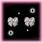 Cute Heart CZ Bow Titanium Ear Studs - Cute Heart CZ Bow Titanium Ear Studs - Pink / Set(2PCS) / 6mm by CRUXJEWELRY