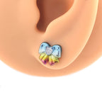 Cute Heart CZ Bow Titanium Ear Studs - Cute Heart CZ Bow Titanium Ear Studs - Pink / Single / 6mm by CRUXJEWELRY