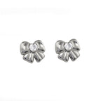Cute Heart CZ Bow Titanium Ear Studs - Cute Heart CZ Bow Titanium Ear Studs - White / Set(2PCS) / 6mm by CRUXJEWELRY