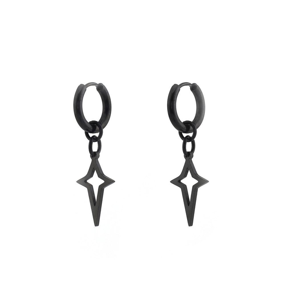 Black & White Openwork Star Dangle Stainless Steel Earrings - Black & White Openwork Star Dangle Stainless Steel Earrings - Pair of Black by CRUXJEWELRY