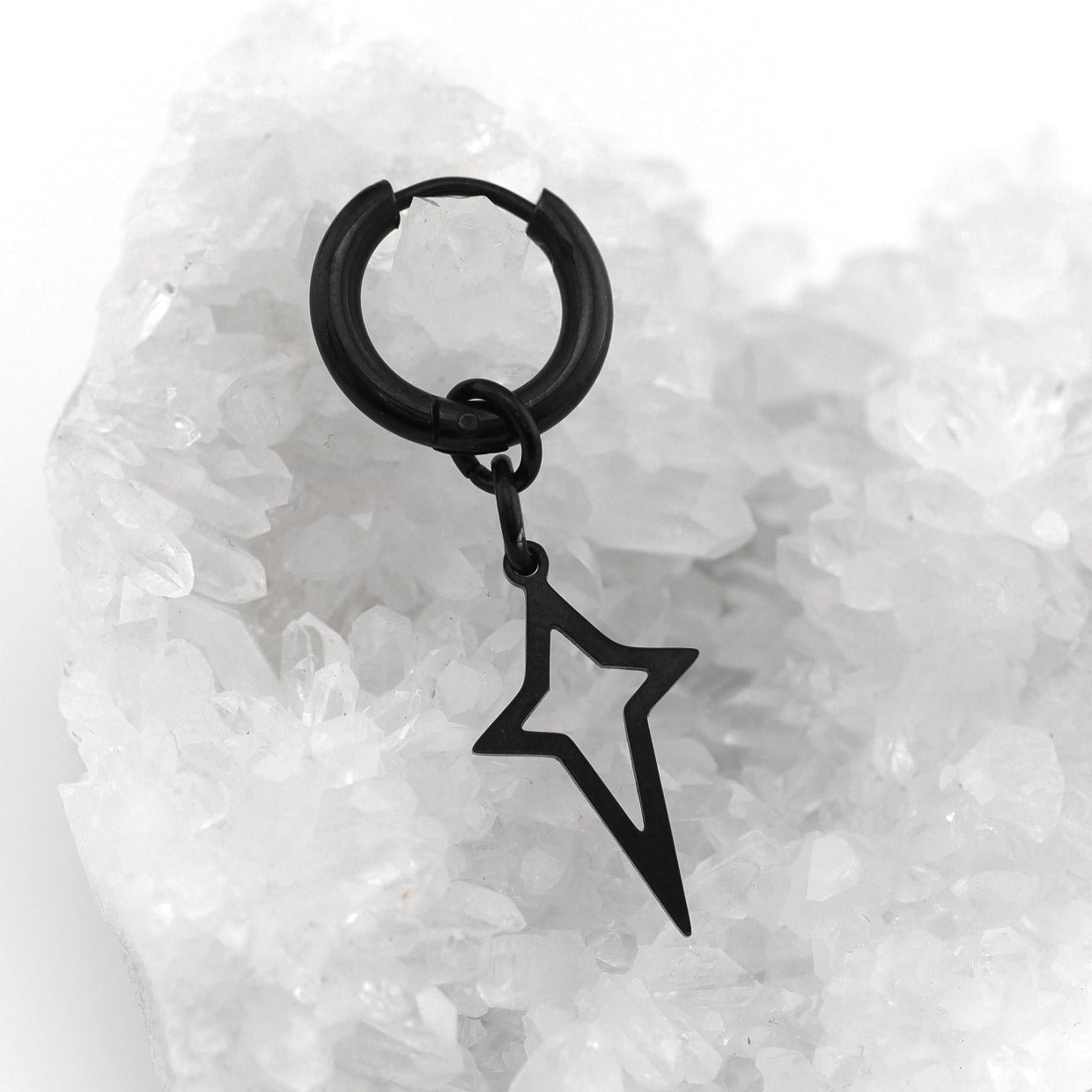 Black & White Openwork Star Dangle Stainless Steel Earrings - Black & White Openwork Star Dangle Stainless Steel Earrings - Silver by CRUXJEWELRY