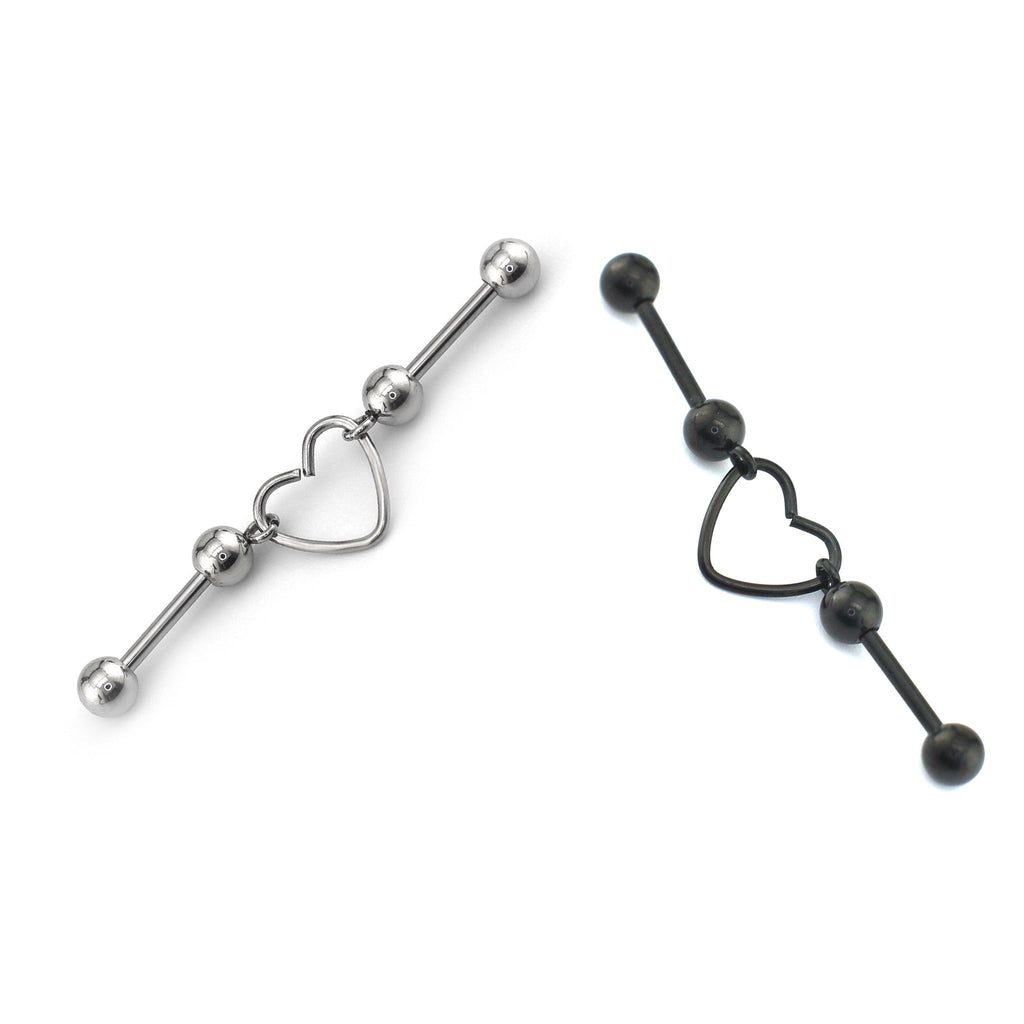 Heart Segment Stainless Steel Industrial Barbell - Heart Segment Stainless Steel Industrial Barbell - Sliver by CRUXJEWELRY