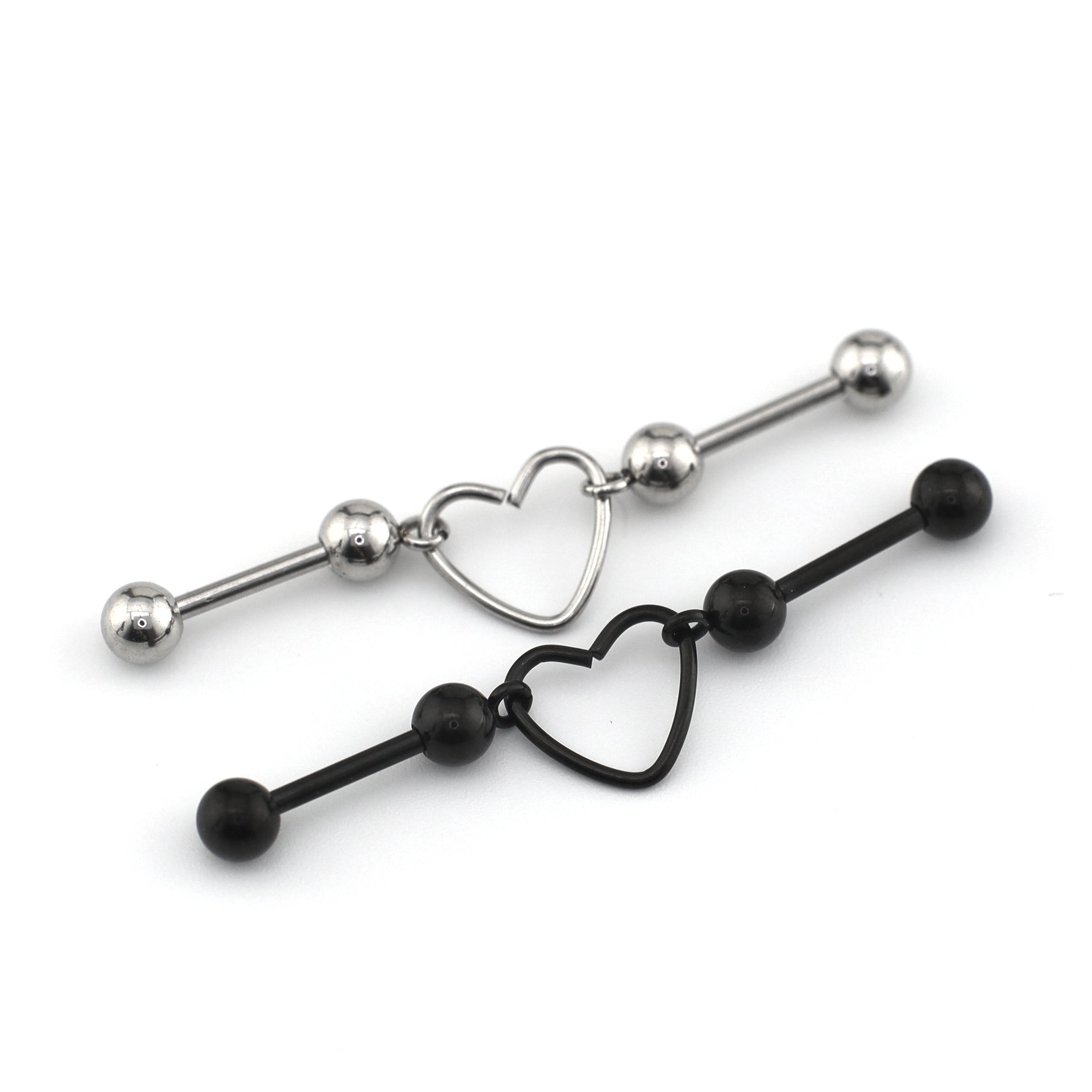 Heart Segment Stainless Steel Industrial Barbell - Heart Segment Stainless Steel Industrial Barbell - Sliver by CRUXJEWELRY