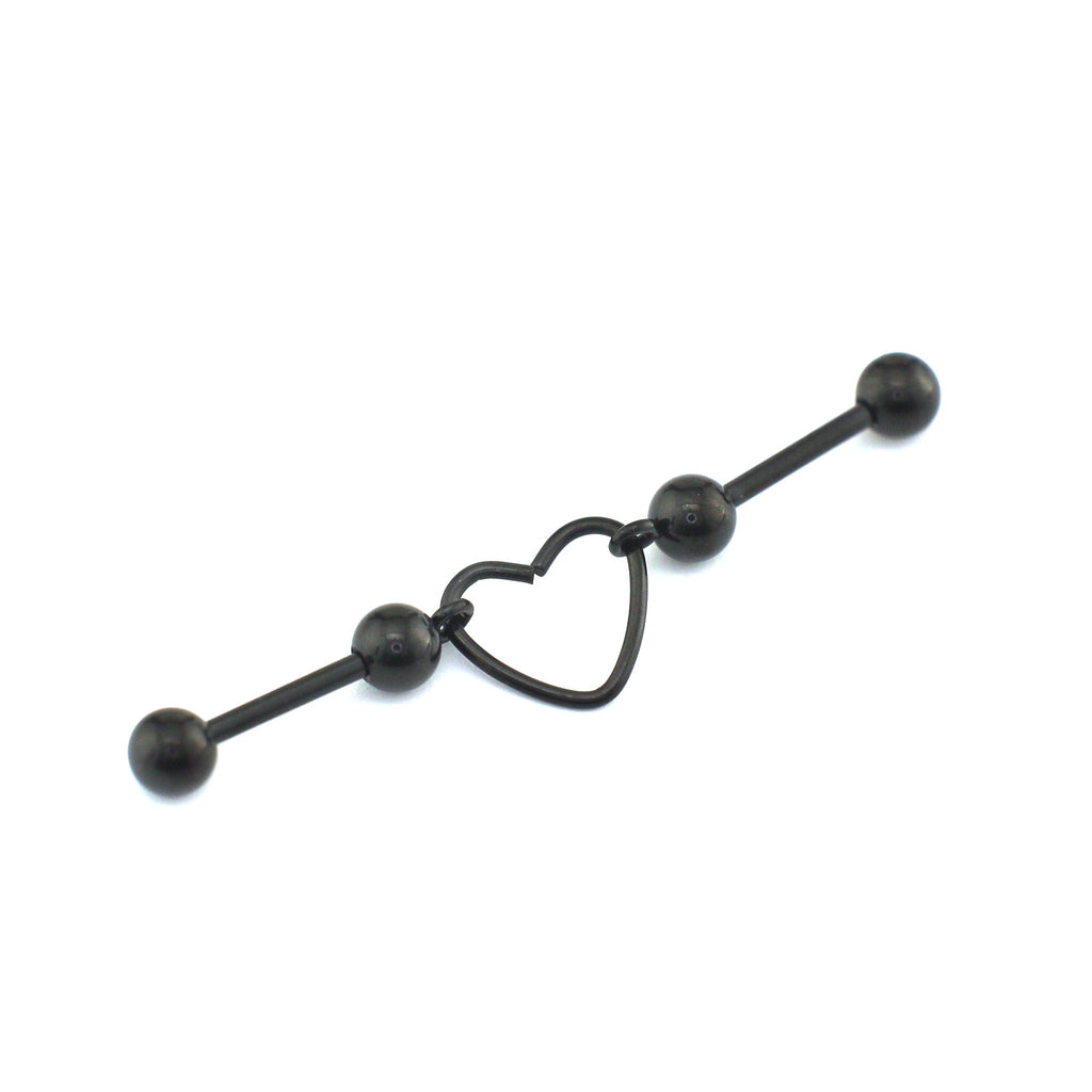 Heart Segment Stainless Steel Industrial Barbell - Heart Segment Stainless Steel Industrial Barbell - Black by CRUXJEWELRY