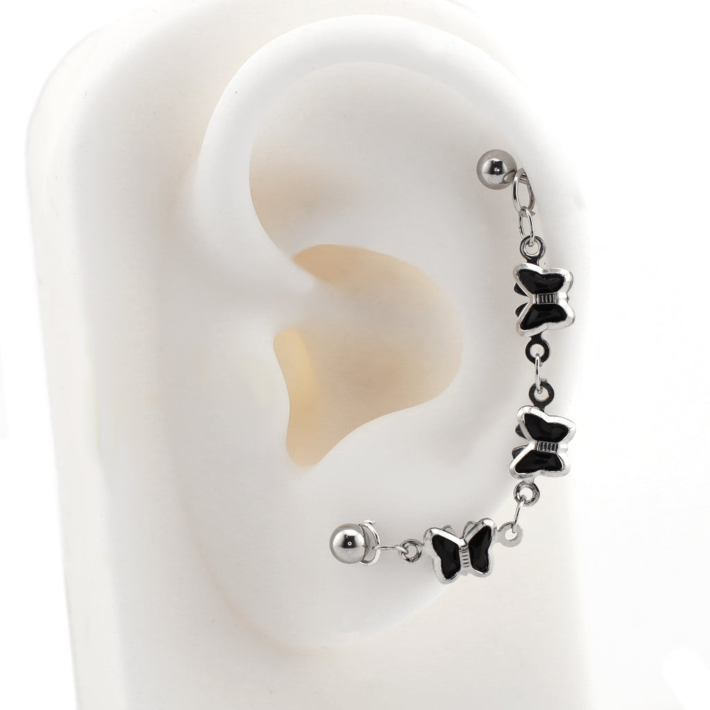 Black Oil Slick Gothic Butterfly Earring Set - Black Oil Slick Gothic Butterfly Earring Set - Butterfly Chain & Ear Stud by CRUXJEWELRY