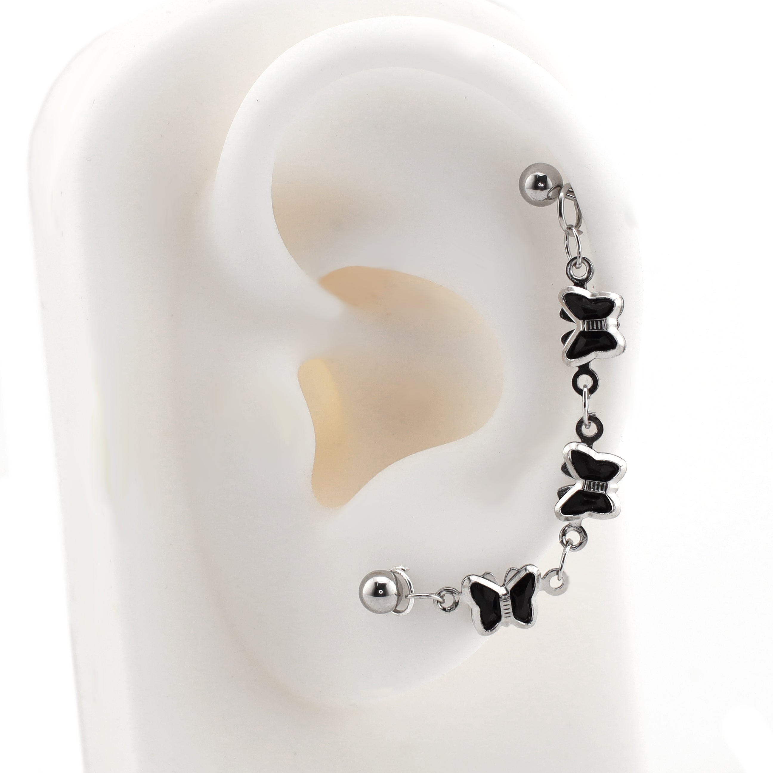 Black Oil Slick Gothic Butterfly Earring Set - Black Oil Slick Gothic Butterfly Earring Set - Butterfly Chain & Ear Stud by CRUXJEWELRY