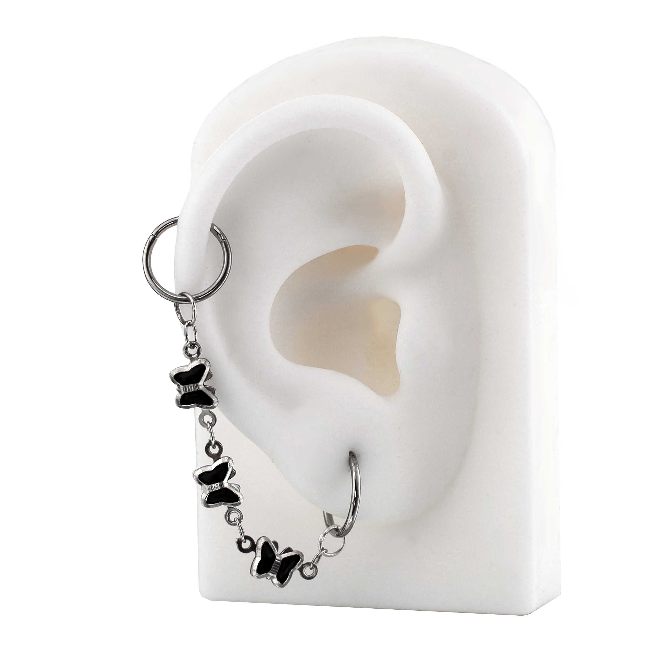 Black Oil Slick Gothic Butterfly Earring Set - Black Oil Slick Gothic Butterfly Earring Set - Butterfly Chain & Clicker by CRUXJEWELRY