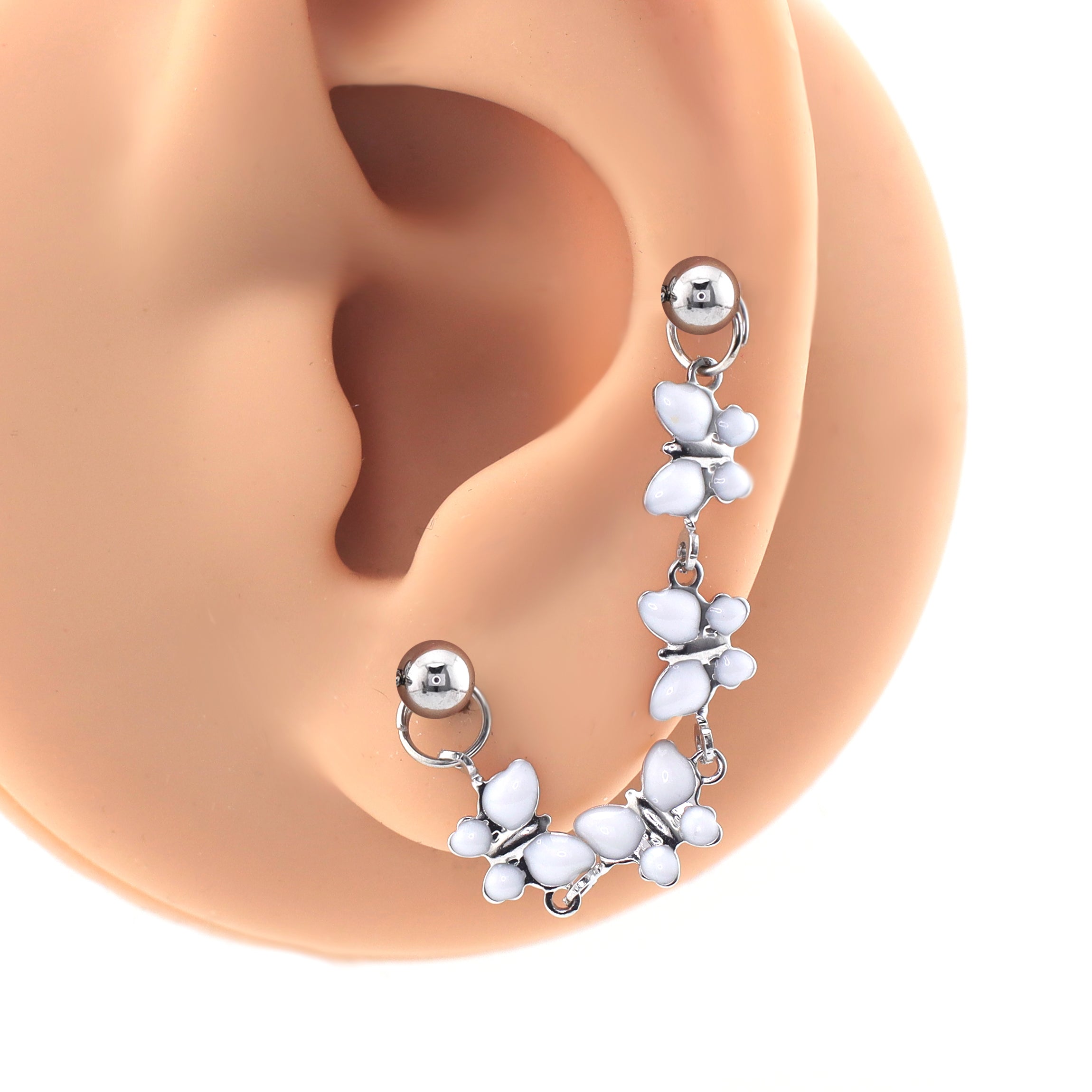 White CZ Butterfly Ear Chain - White CZ Butterfly Ear Chain - Butterfly Chain & Ear Stud by CRUXJEWELRY