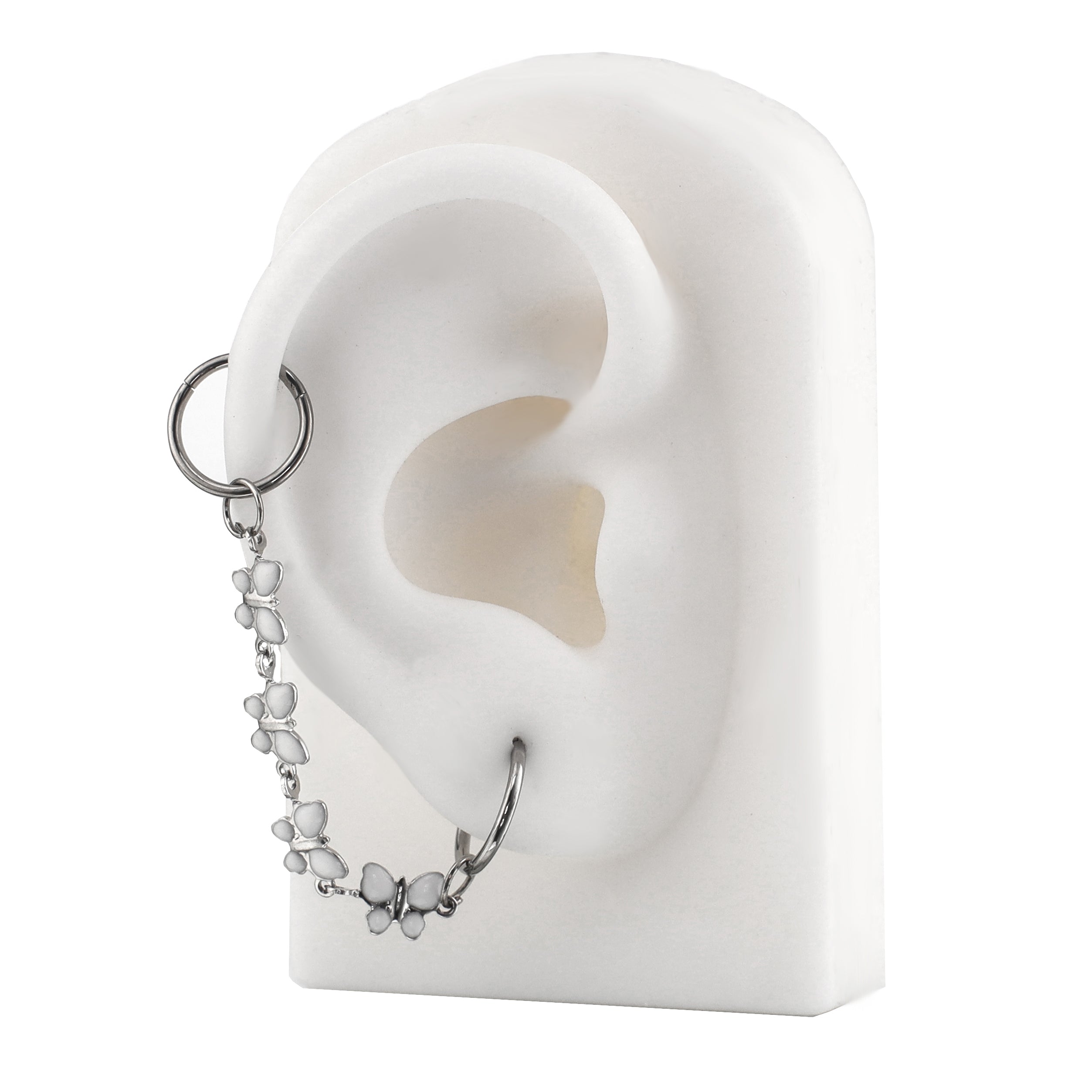 White CZ Butterfly Ear Chain - White CZ Butterfly Ear Chain - Butterfly Chain & Clicker by CRUXJEWELRY