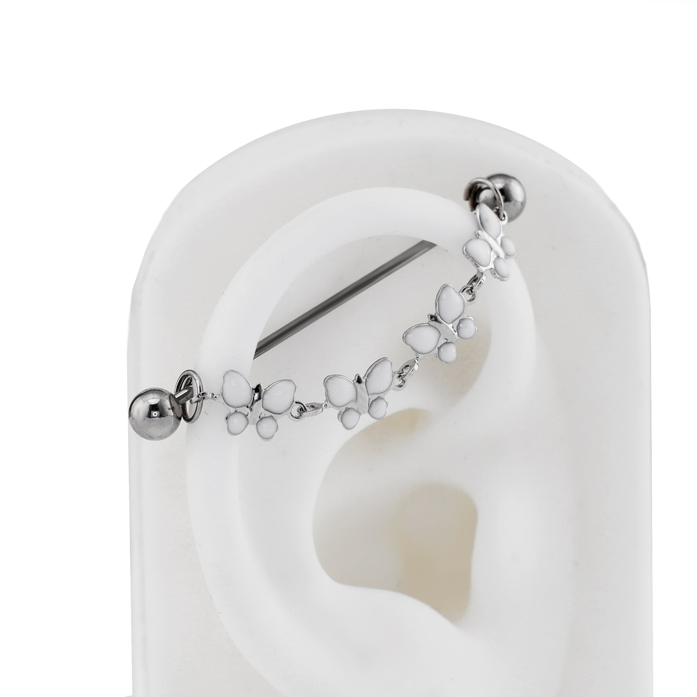 White CZ Butterfly Ear Chain - White CZ Butterfly Ear Chain - Butterfly Chain & Industrial Bar by CRUXJEWELRY