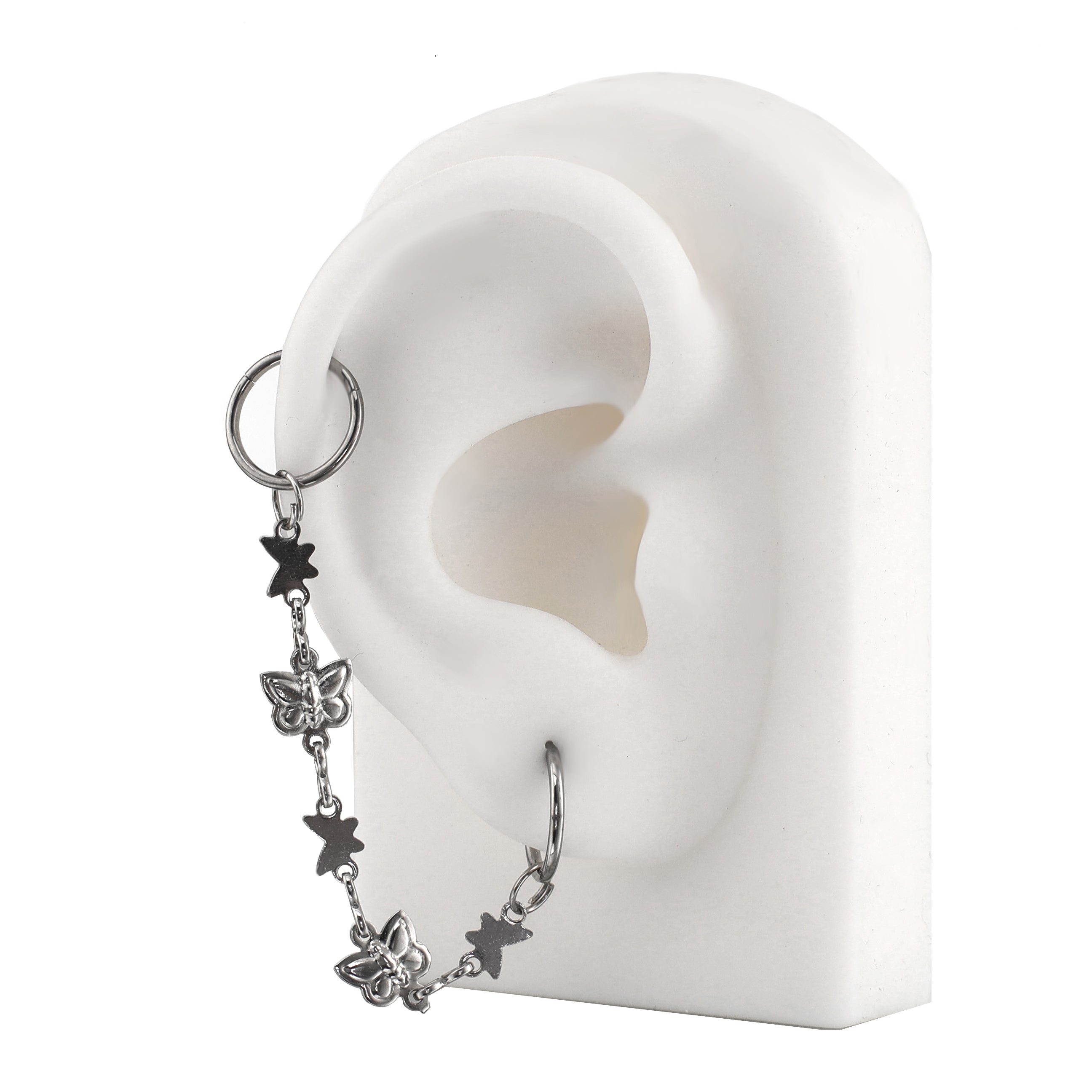 3D Silver Butterfly Ear Chain - 3D Silver Butterfly Ear Chain - Default Title by CRUXJEWELRY