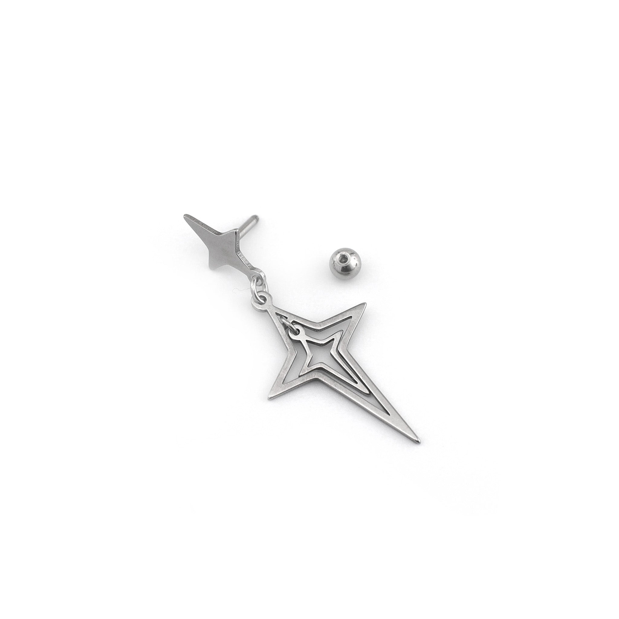 Double Layer Openwork Four-Point Star Dangle Stainless Steel Ear Studs - Double Layer Openwork Four-Point Star Dangle Stainless Steel Ear Studs - Single by CRUXJEWELRY