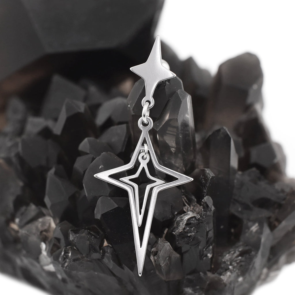 Double Layer Openwork Four-Point Star Dangle Stainless Steel Ear Studs - Double Layer Openwork Four-Point Star Dangle Stainless Steel Ear Studs - Single by CRUXJEWELRY