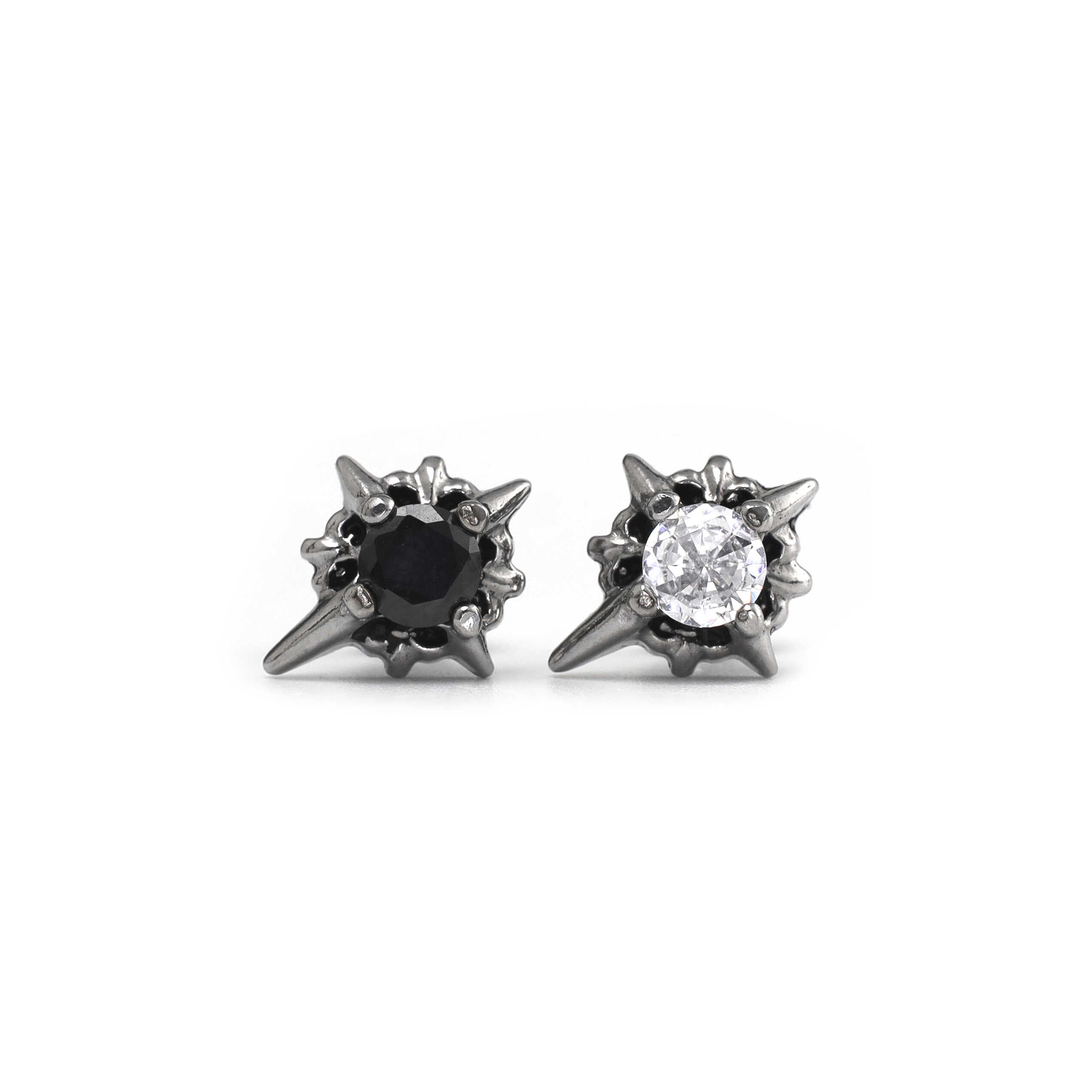 PAIR OF Black & White CZ 3D Hexagram Stainless Steel Ear Studs - PAIR OF Black & White CZ 3D Hexagram Stainless Steel Ear Studs - Set by CRUXJEWELRY