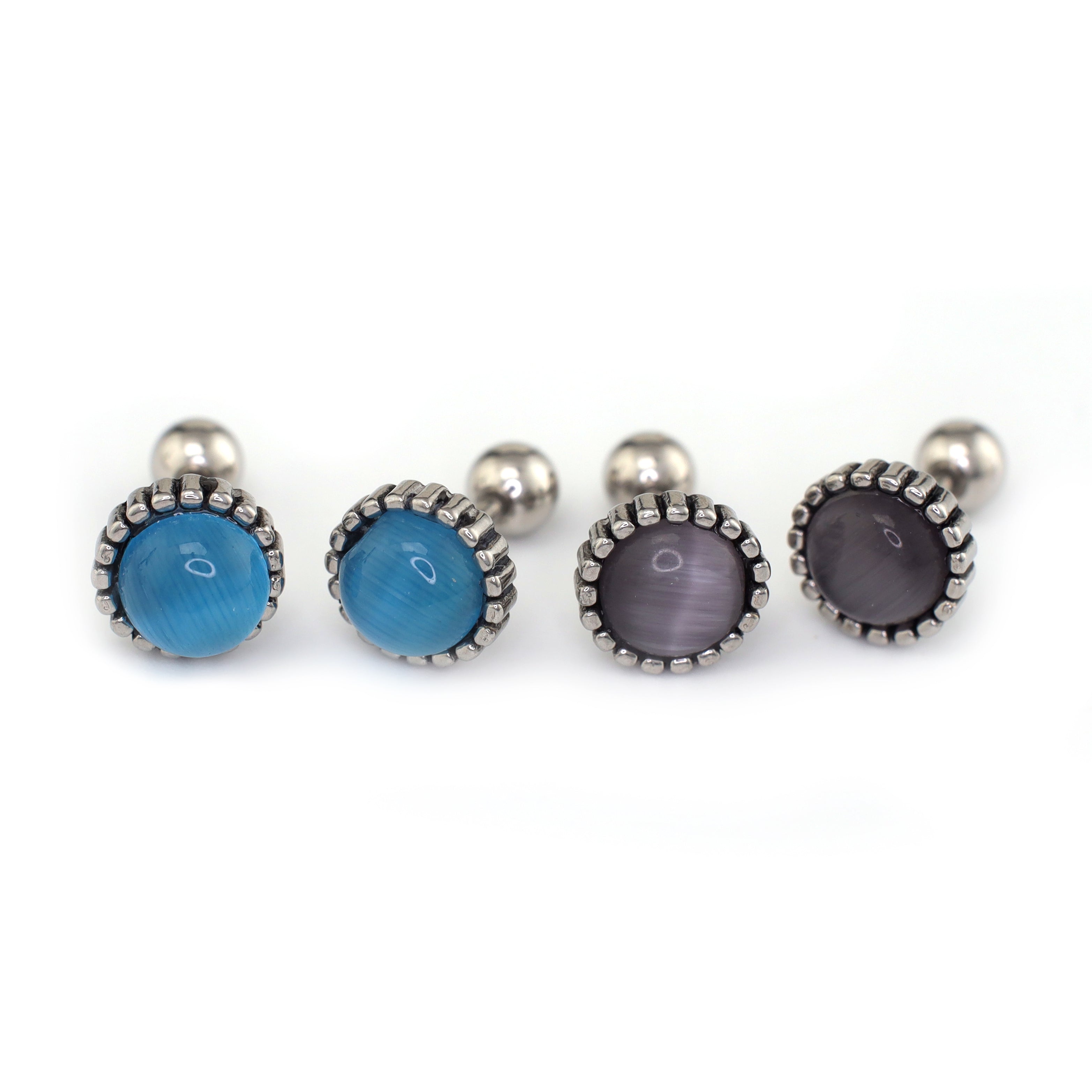 Gray & Blue CZ Externally Threaded Stainless Steel Ear Studs - Gray & Blue CZ Externally Threaded Stainless Steel Ear Studs - Blue by CRUXJEWELRY