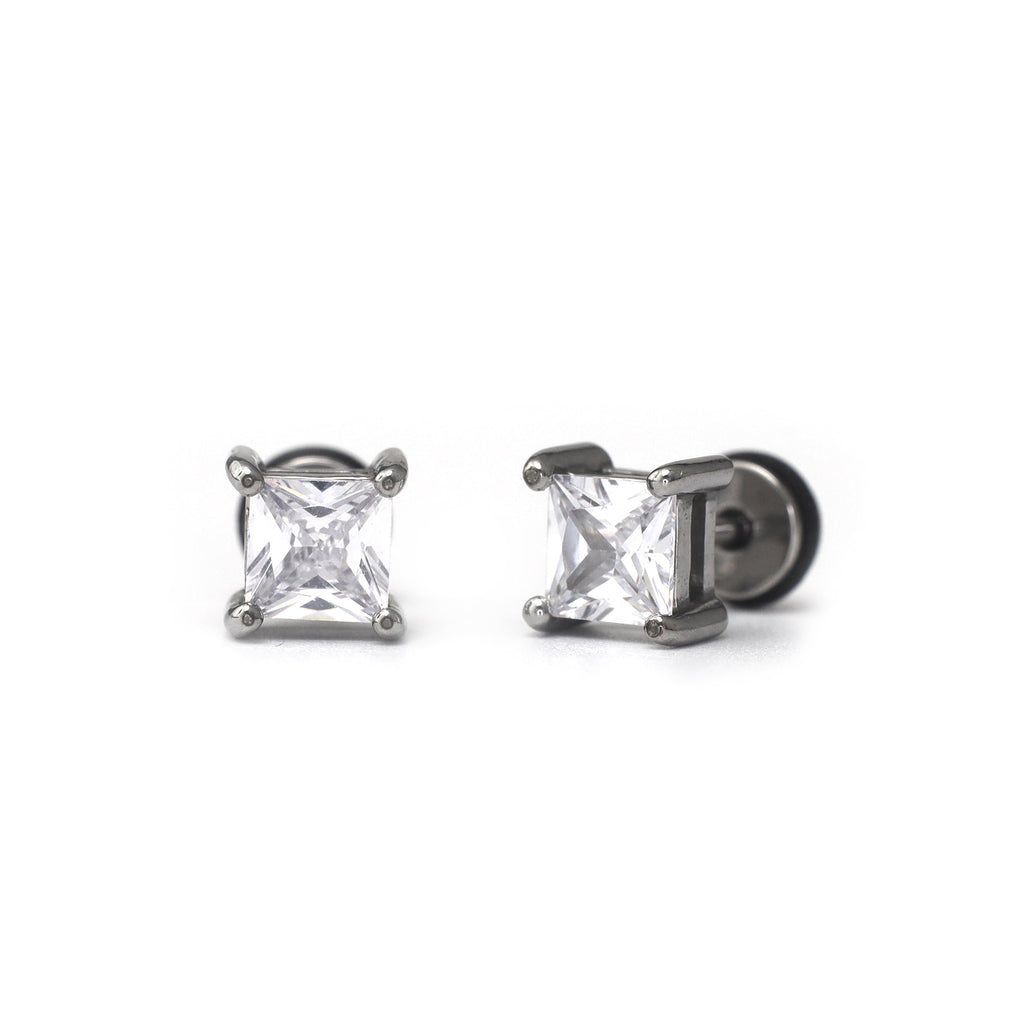 PAIR OF Minimalist Square CZ Stainless Steel Ear Studs - PAIR OF Minimalist Square CZ Stainless Steel Ear Studs - Default Title by CRUXJEWELRY
