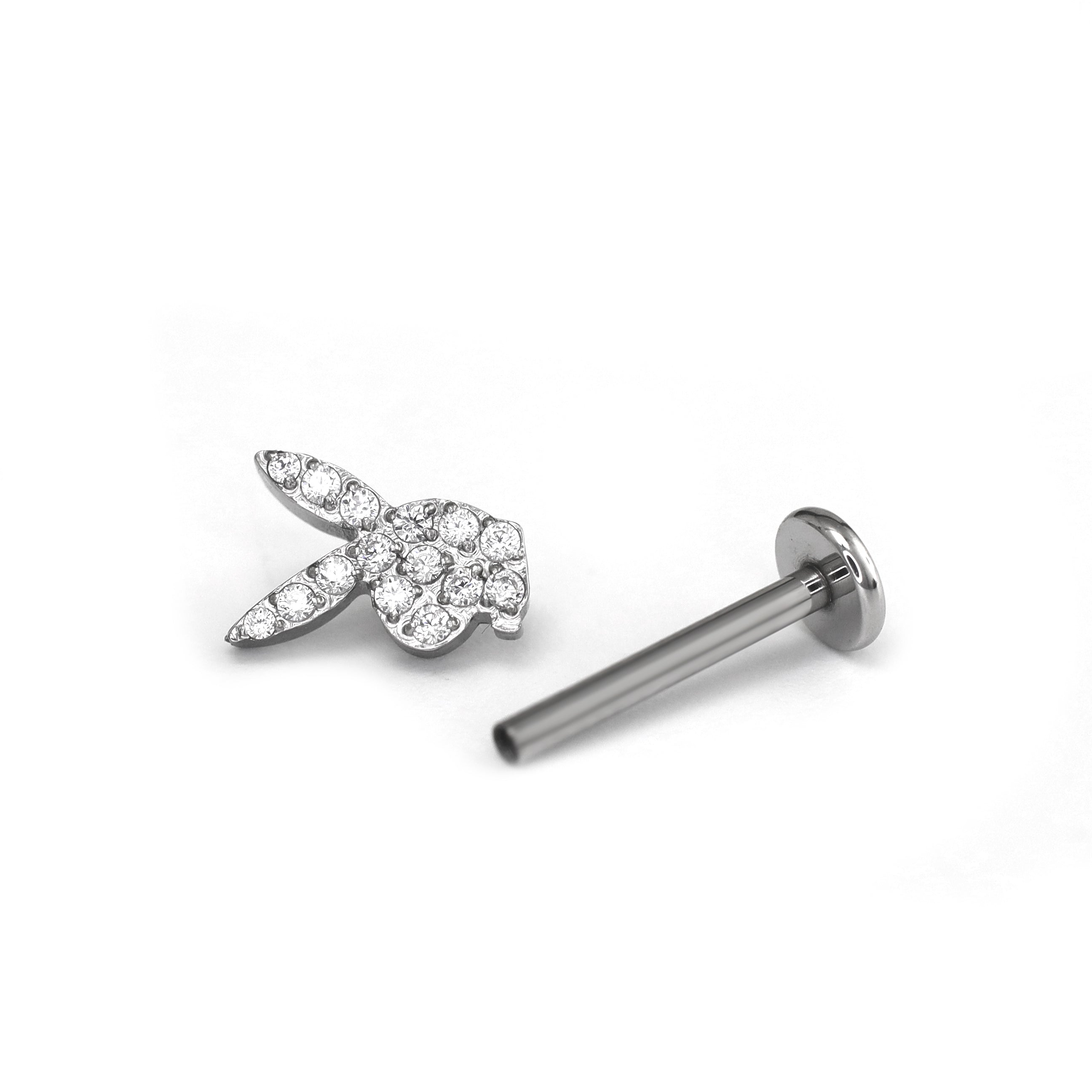 Full CZ Playboy Rabbit Internally Threaded Stainless Steel Ear Studs - Full CZ Playboy Rabbit Internally Threaded Stainless Steel Ear Studs - 6mm by CRUXJEWELRY