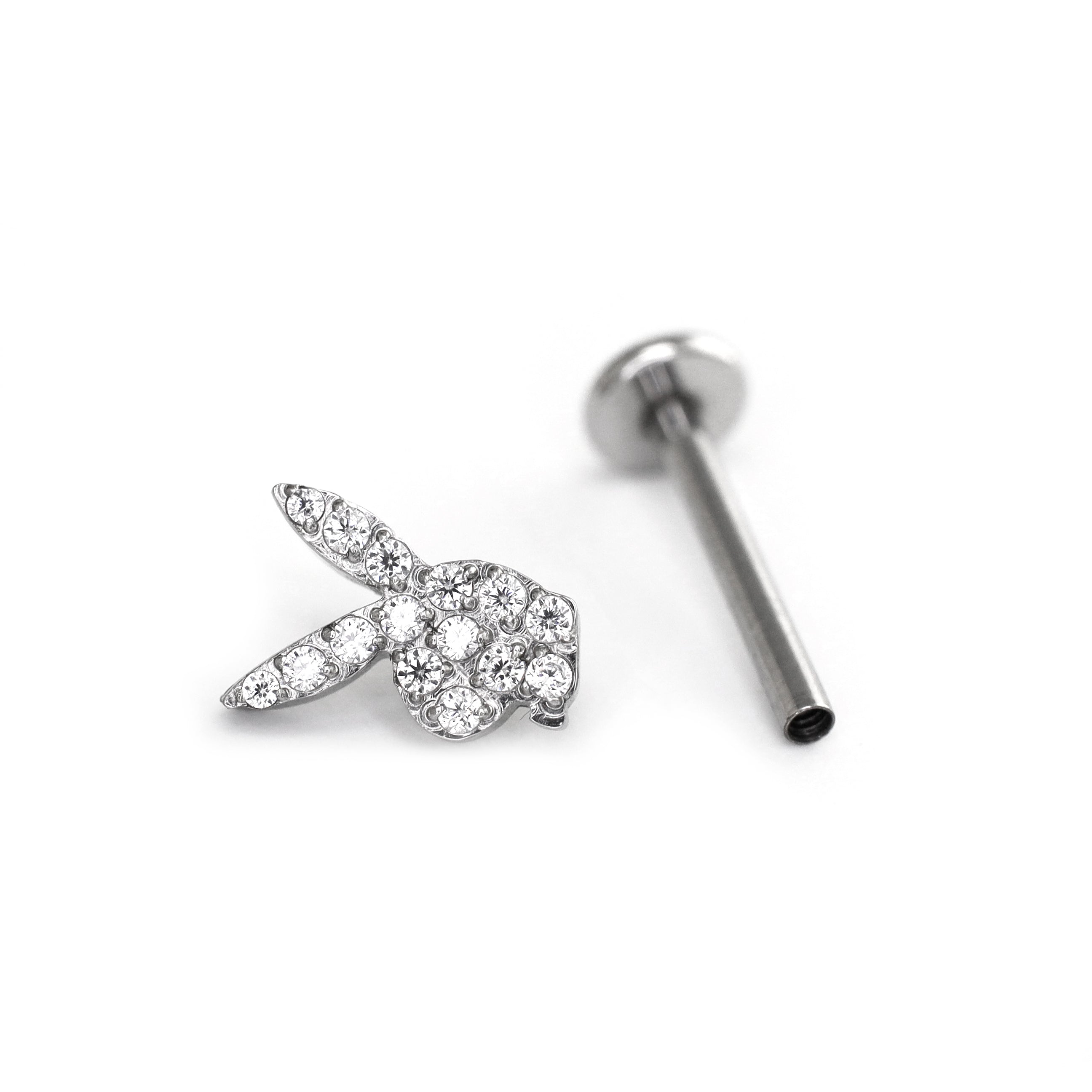 Full CZ Playboy Rabbit Internally Threaded Stainless Steel Ear Studs - Full CZ Playboy Rabbit Internally Threaded Stainless Steel Ear Studs - 6mm by CRUXJEWELRY