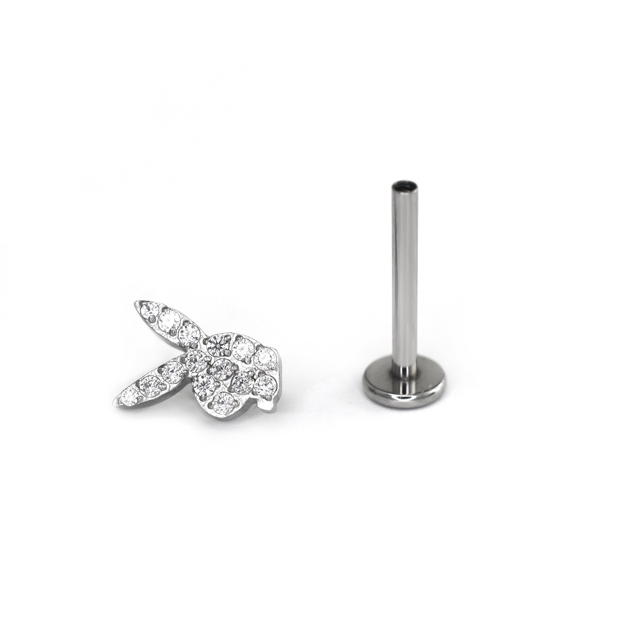 Full CZ Playboy Rabbit Internally Threaded Stainless Steel Ear Studs - Full CZ Playboy Rabbit Internally Threaded Stainless Steel Ear Studs - 6mm by CRUXJEWELRY