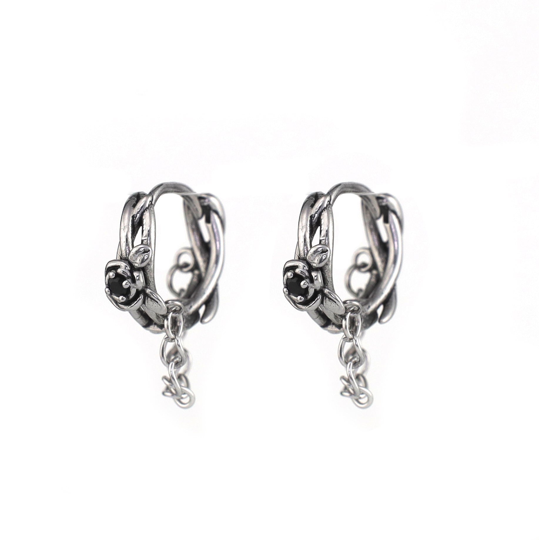 Rose Vine Drop Chain Stainless Steel Earrings - Rose Vine Drop Chain Stainless Steel Earrings - Set by CRUXJEWELRY