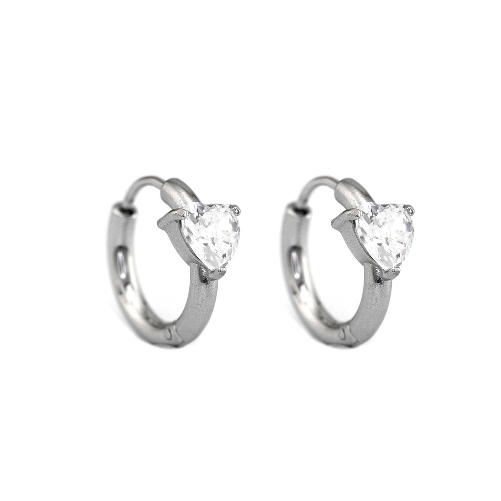 Large Heart CZ Stainless Steel Earrings - Large Heart CZ Stainless Steel Earrings - Set by CRUXJEWELRY
