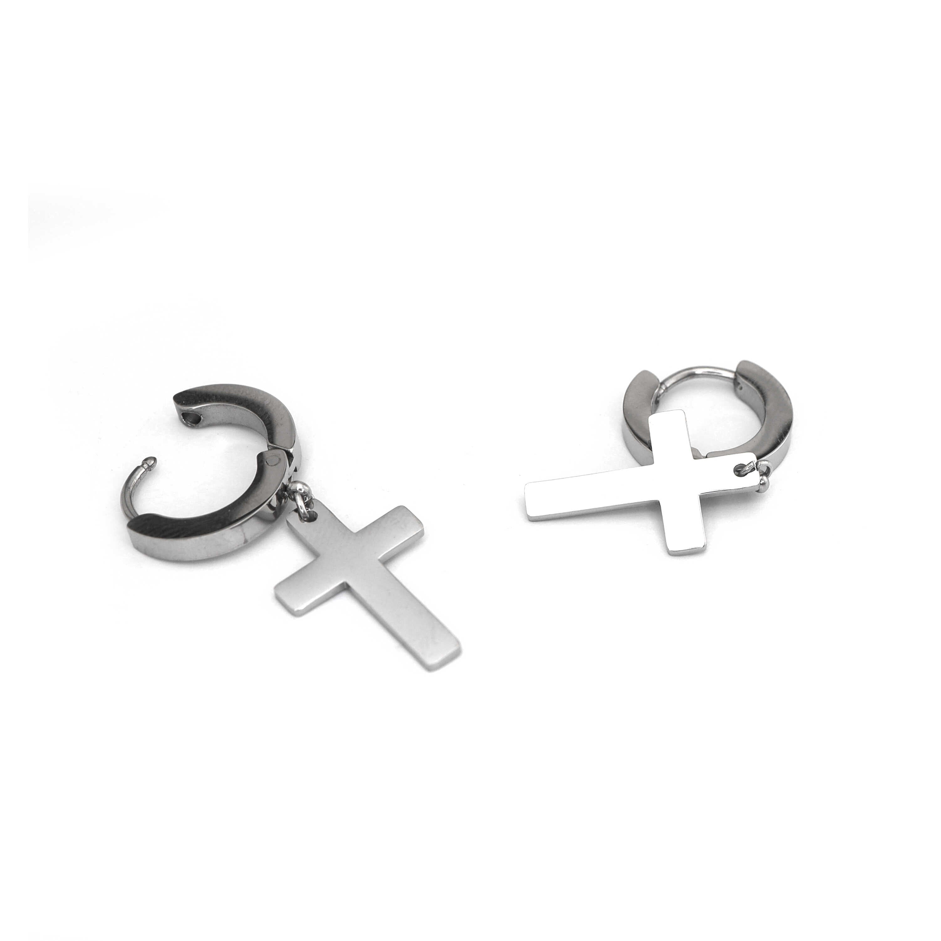 Mirror-Finish Cross Stainless Steel Earrings - Mirror-Finish Cross Stainless Steel Earrings - Single by CRUXJEWELRY