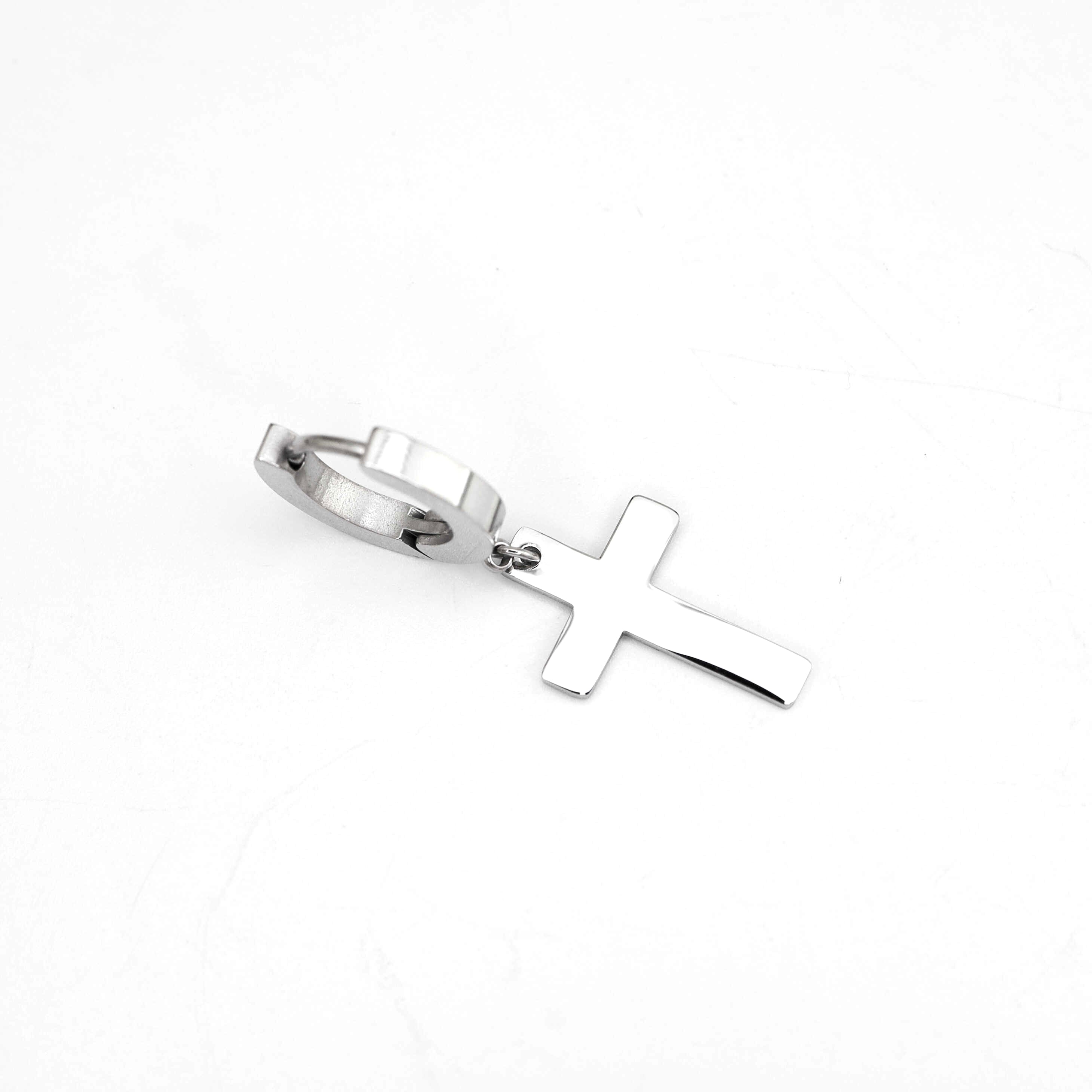 Mirror-Finish Cross Stainless Steel Earrings - Mirror-Finish Cross Stainless Steel Earrings - Single by CRUXJEWELRY