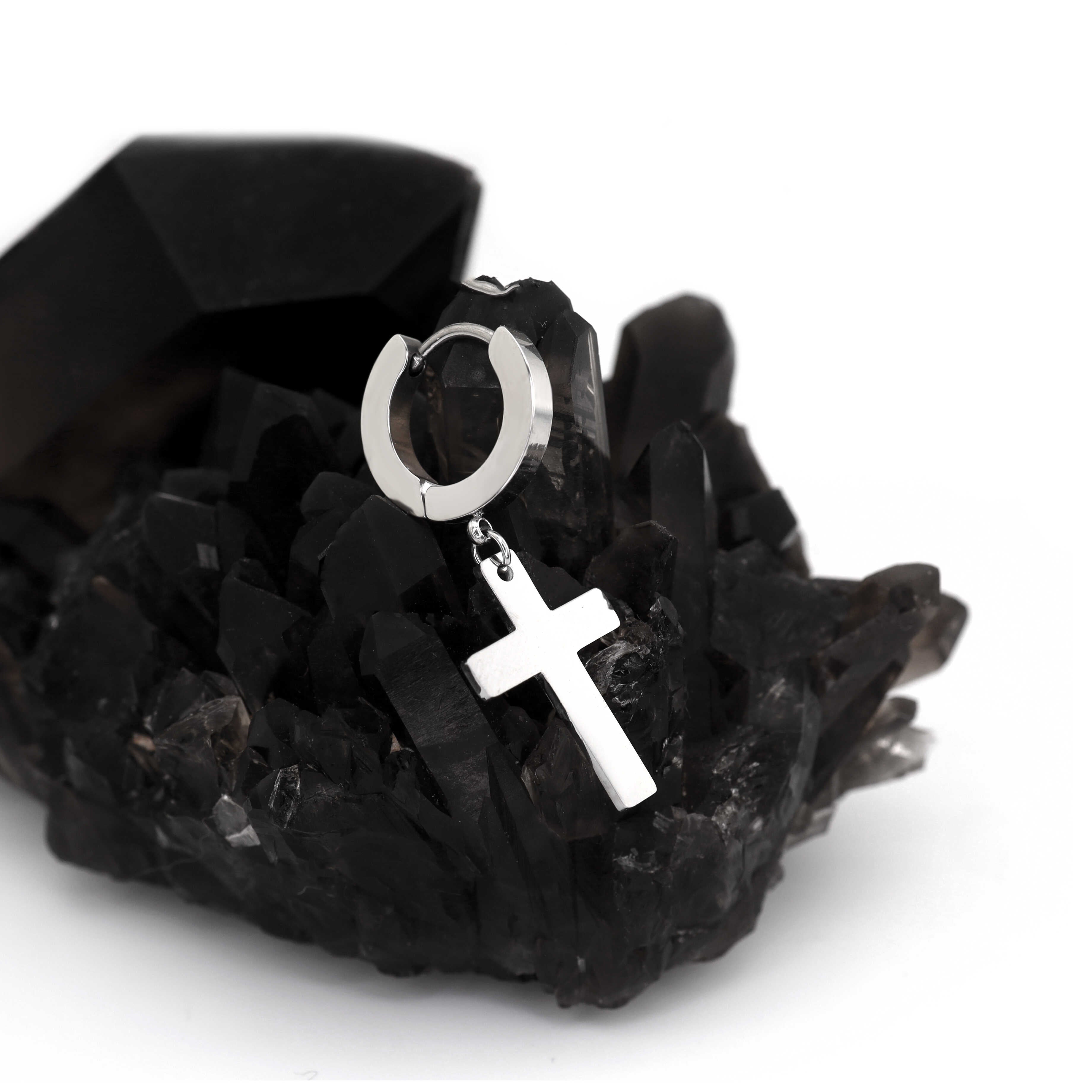 Mirror-Finish Cross Stainless Steel Earrings - Mirror-Finish Cross Stainless Steel Earrings - Single by CRUXJEWELRY