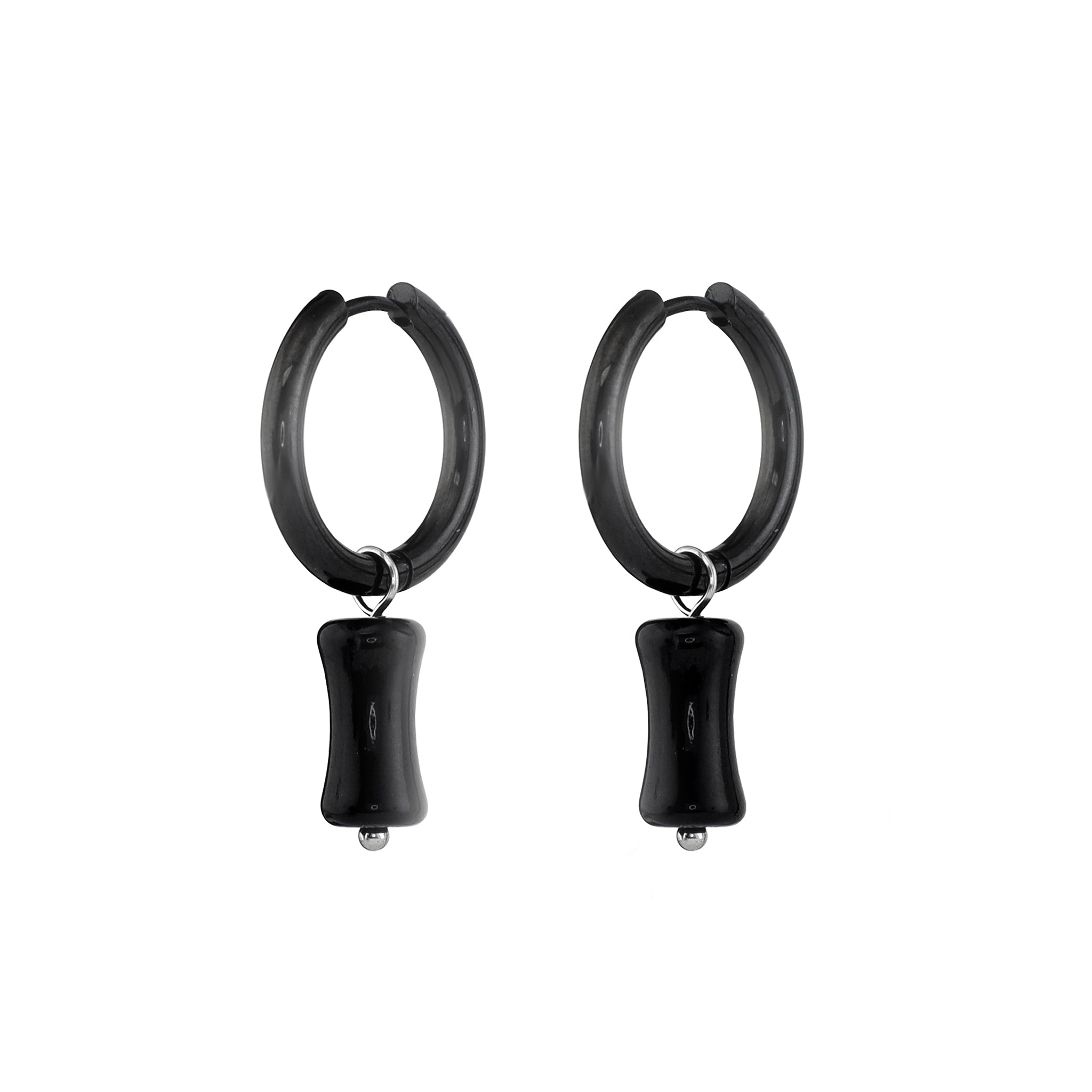 Eastern Aesthetics - Bamboo Joint Jade Dangle Earrings - Eastern Aesthetics - Bamboo Joint Jade Dangle Earrings - Pair of Black by CRUXJEWELRY