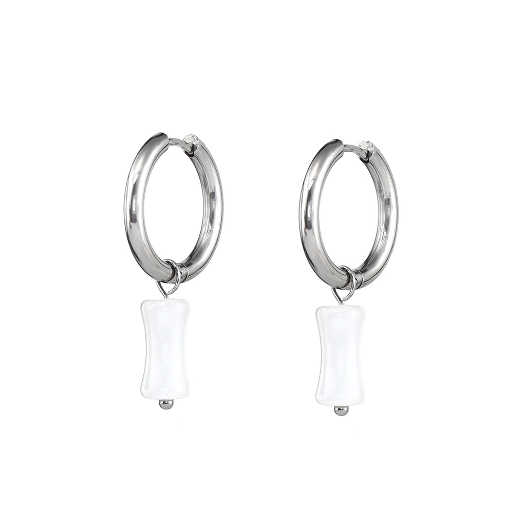 Eastern Aesthetics - Bamboo Joint Jade Dangle Earrings - Eastern Aesthetics - Bamboo Joint Jade Dangle Earrings - Pair of White by CRUXJEWELRY