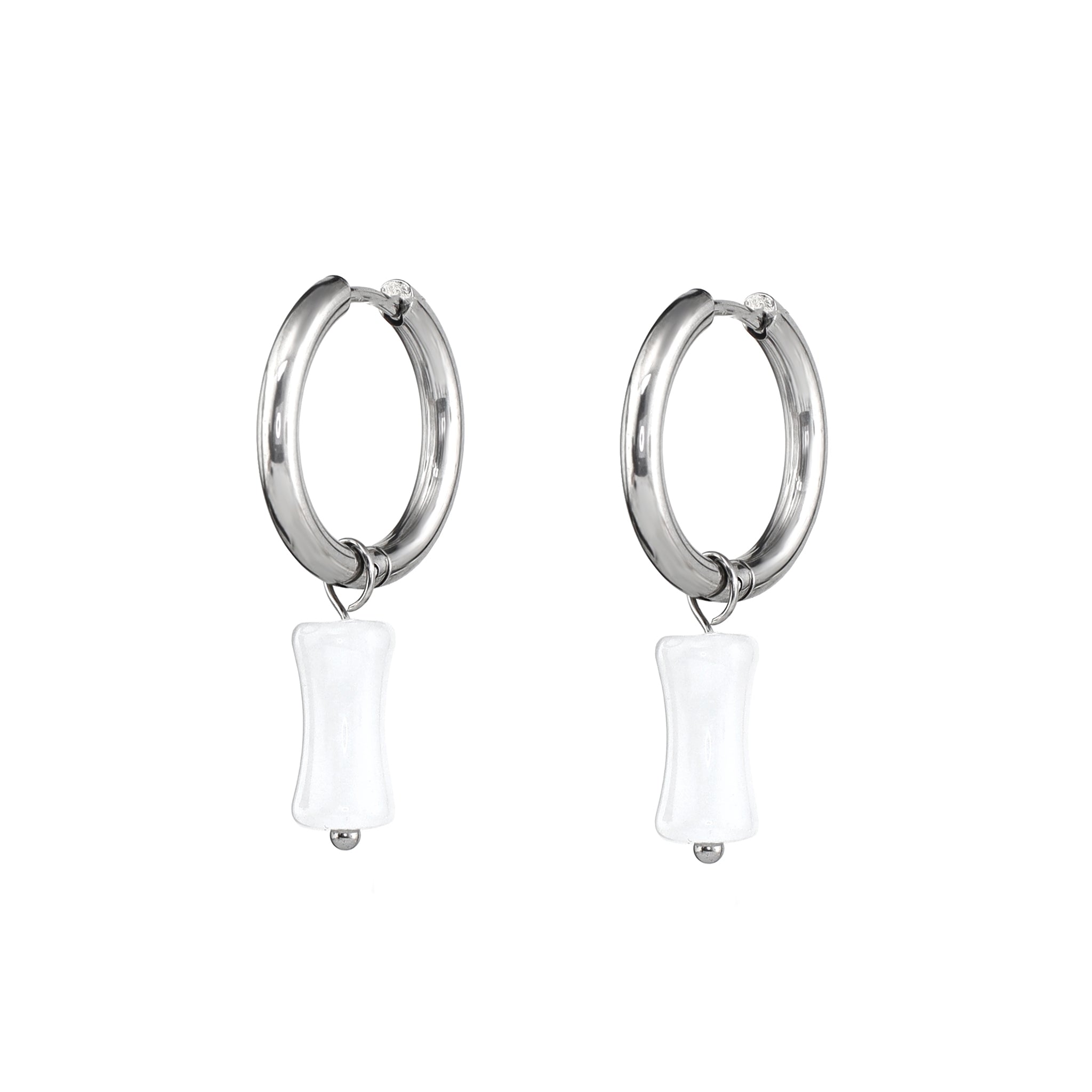 Eastern Aesthetics - Bamboo Joint Jade Dangle Earrings - Eastern Aesthetics - Bamboo Joint Jade Dangle Earrings - Pair of White by CRUXJEWELRY