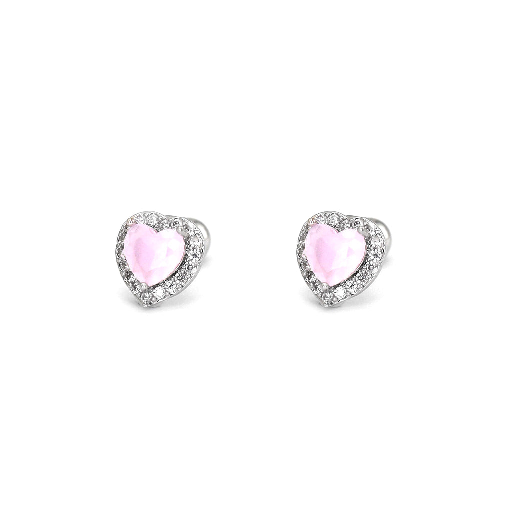 PAIR OF Pink Heart CZ Micro-Pave Thin Gauge Ear Studs - PAIR OF Pink Heart CZ Micro-Pave Thin Gauge Ear Studs - 6mm by CRUXJEWELRY