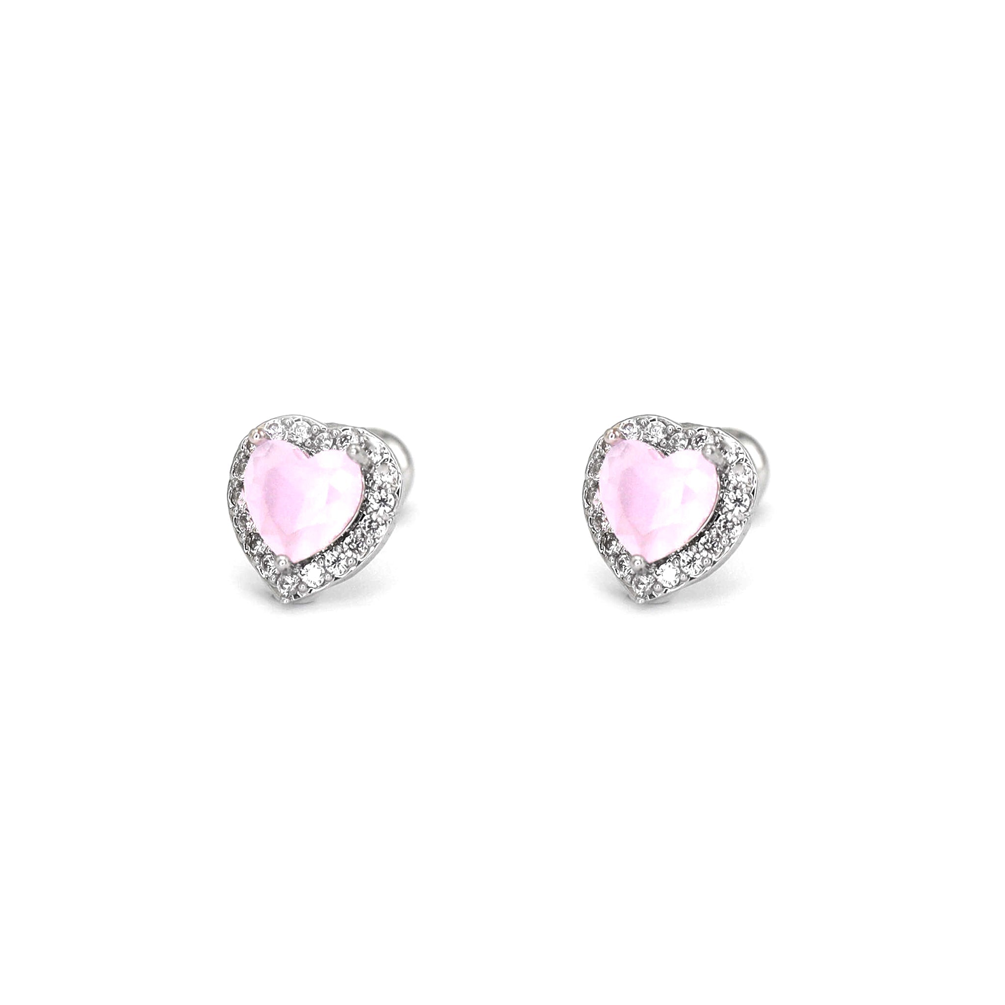 PAIR OF Pink Heart CZ Micro-Pave Thin Gauge Ear Studs - PAIR OF Pink Heart CZ Micro-Pave Thin Gauge Ear Studs - 6mm by CRUXJEWELRY