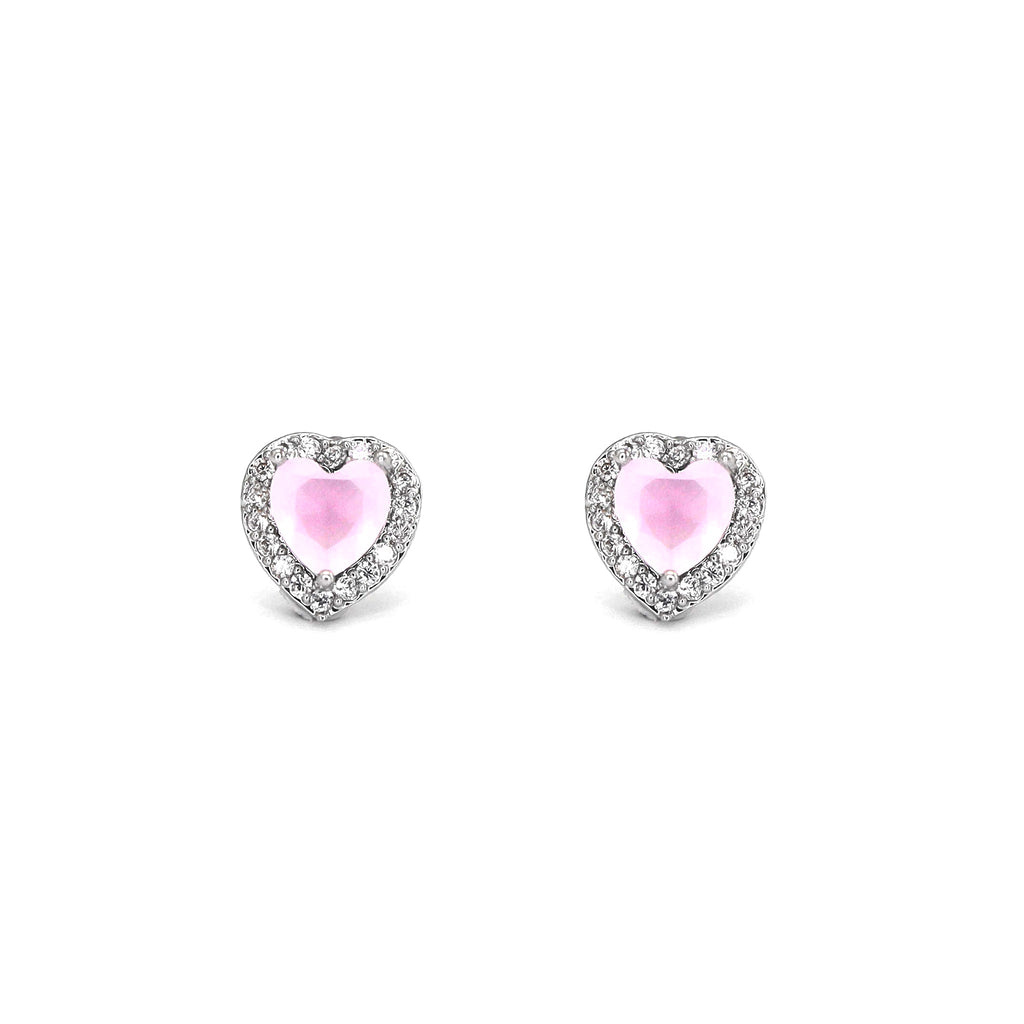 PAIR OF Pink Heart CZ Micro-Pave Thin Gauge Ear Studs - PAIR OF Pink Heart CZ Micro-Pave Thin Gauge Ear Studs - 6mm by CRUXJEWELRY