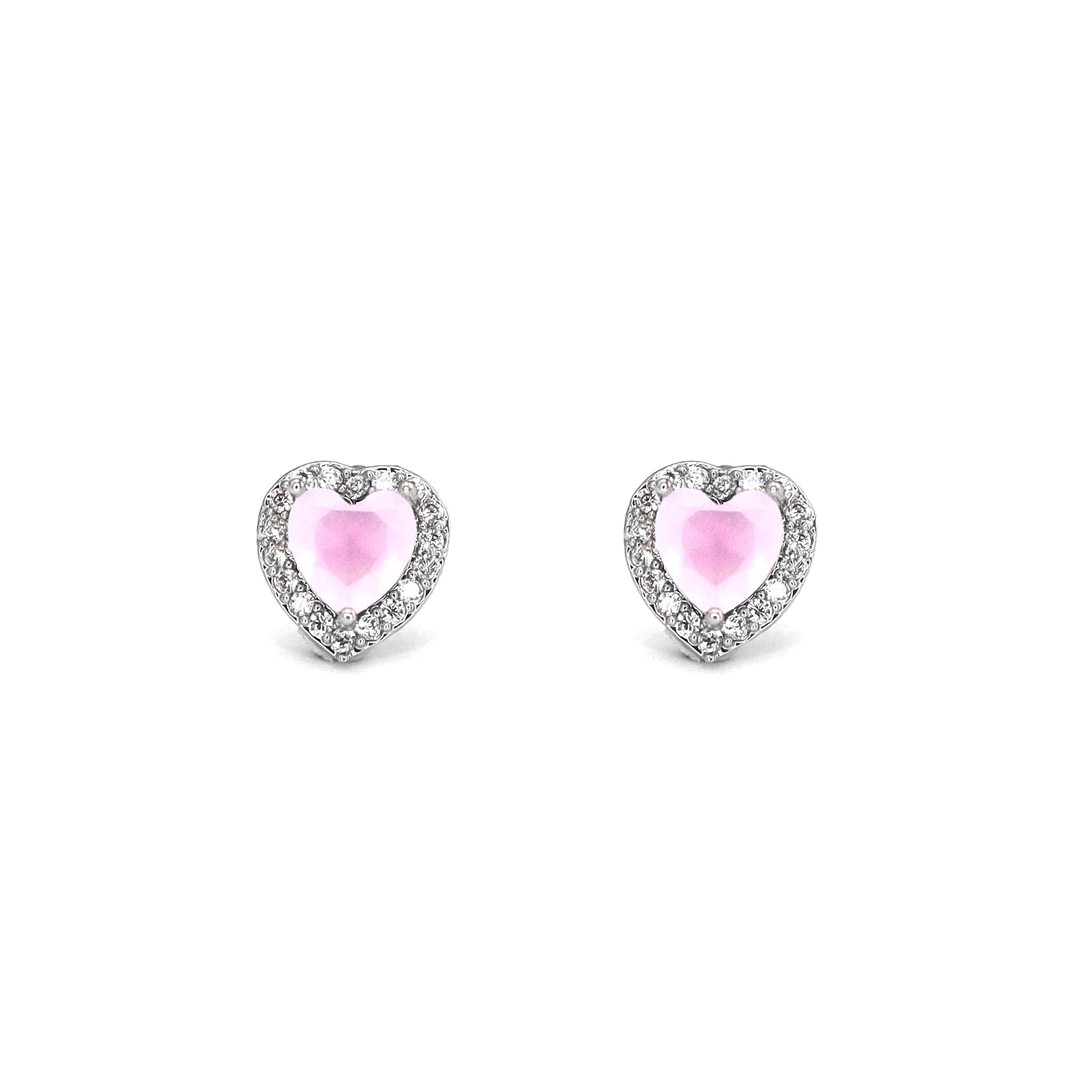 PAIR OF Pink Heart CZ Micro-Pave Thin Gauge Ear Studs - PAIR OF Pink Heart CZ Micro-Pave Thin Gauge Ear Studs - 6mm by CRUXJEWELRY