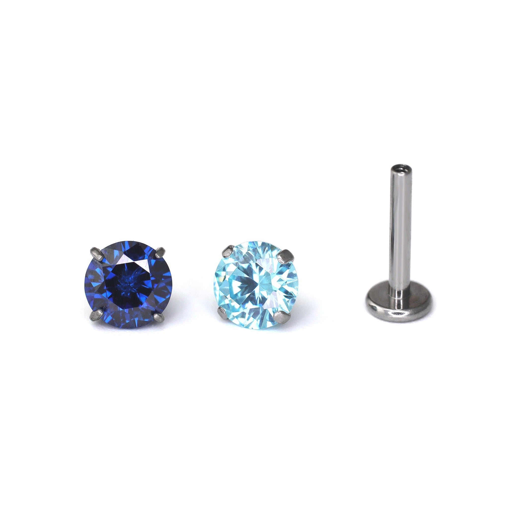 Blue CZ Internally Threaded Titanium Studs - Blue CZ Internally Threaded Titanium Studs - ocean-blue / 3mm by CRUXJEWELRY