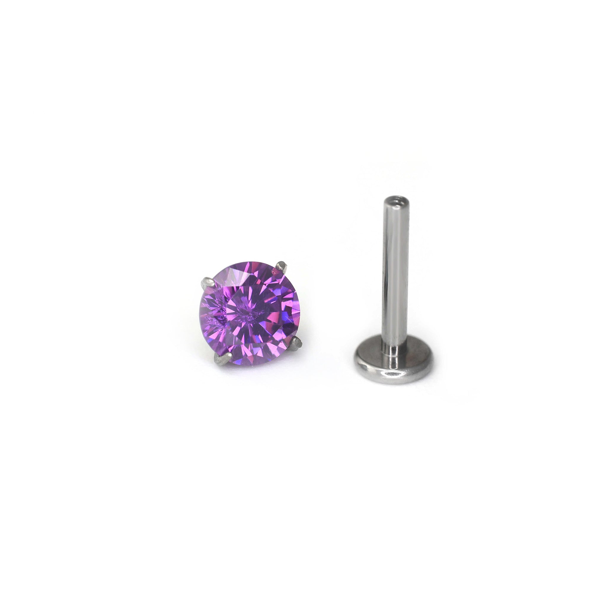 Purple & Green CZ Internally Threaded Titanium Studs - Purple & Green CZ Internally Threaded Titanium Studs - Purple / 3mm / 5mm by CRUXJEWELRY
