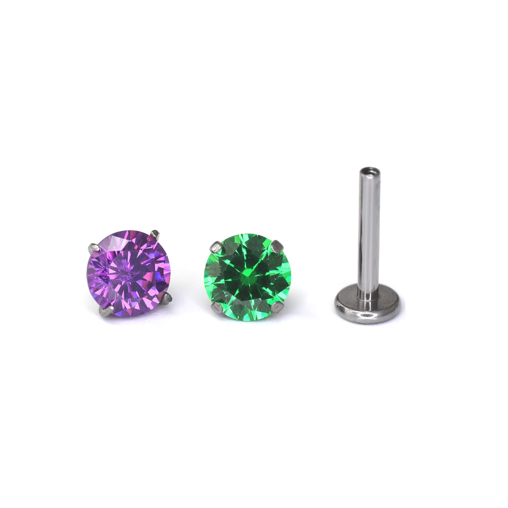 Purple & Green CZ Internally Threaded Titanium Studs - Purple & Green CZ Internally Threaded Titanium Studs - Purple / 3mm / 5mm by CRUXJEWELRY