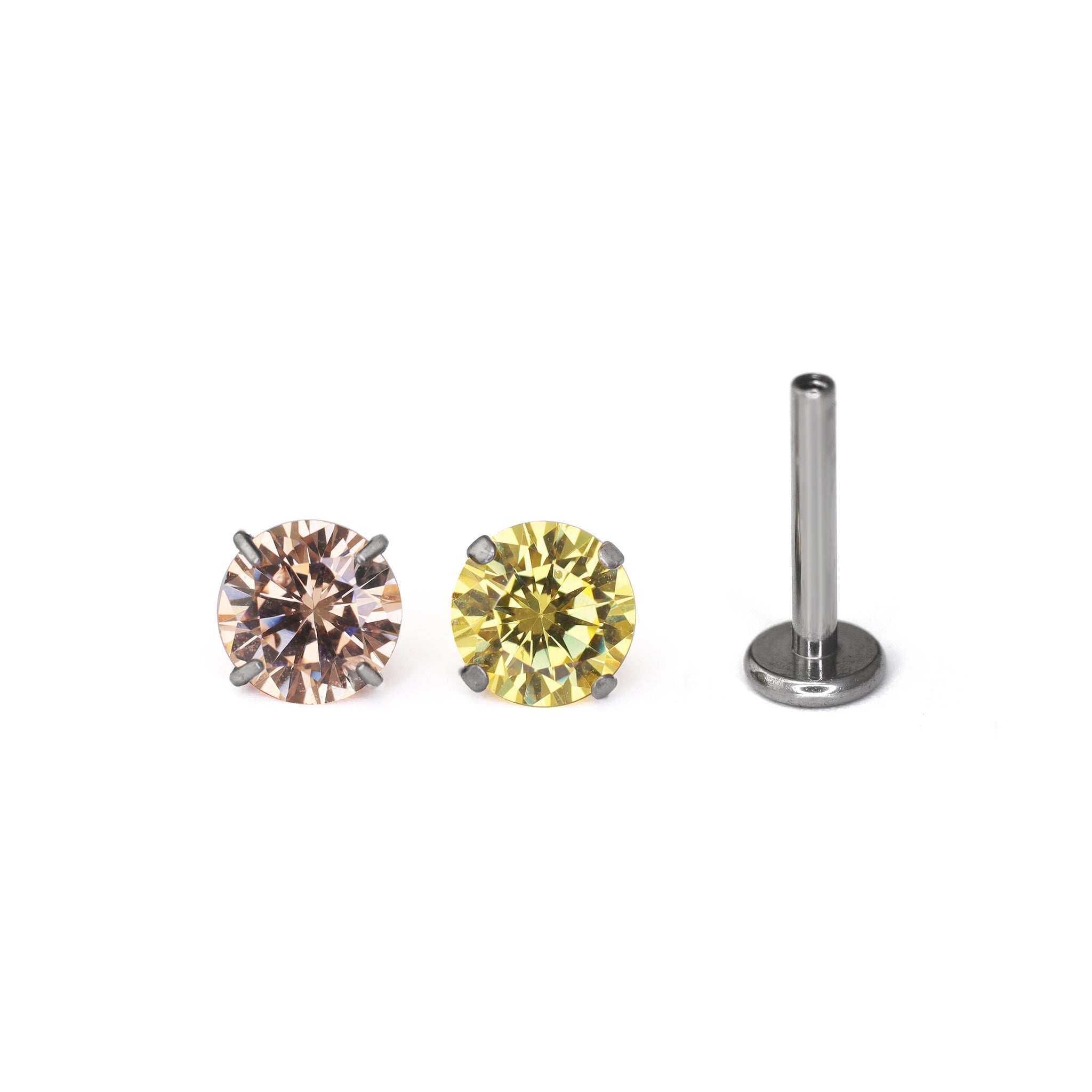 Yellow CZ Internally Threaded Titanium Studs - Yellow CZ Internally Threaded Titanium Studs - Yellow / 3mm / 5mm by CRUXJEWELRY