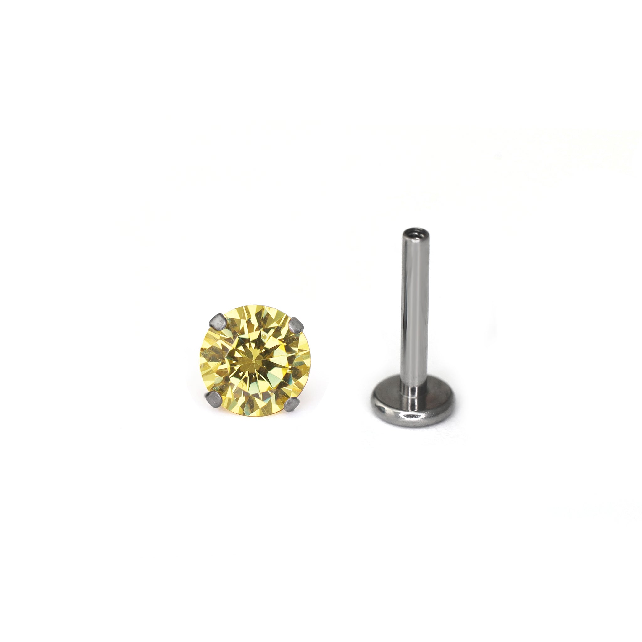 Yellow CZ Internally Threaded Titanium Studs - Yellow CZ Internally Threaded Titanium Studs - Yellow / 3mm / 5mm by CRUXJEWELRY