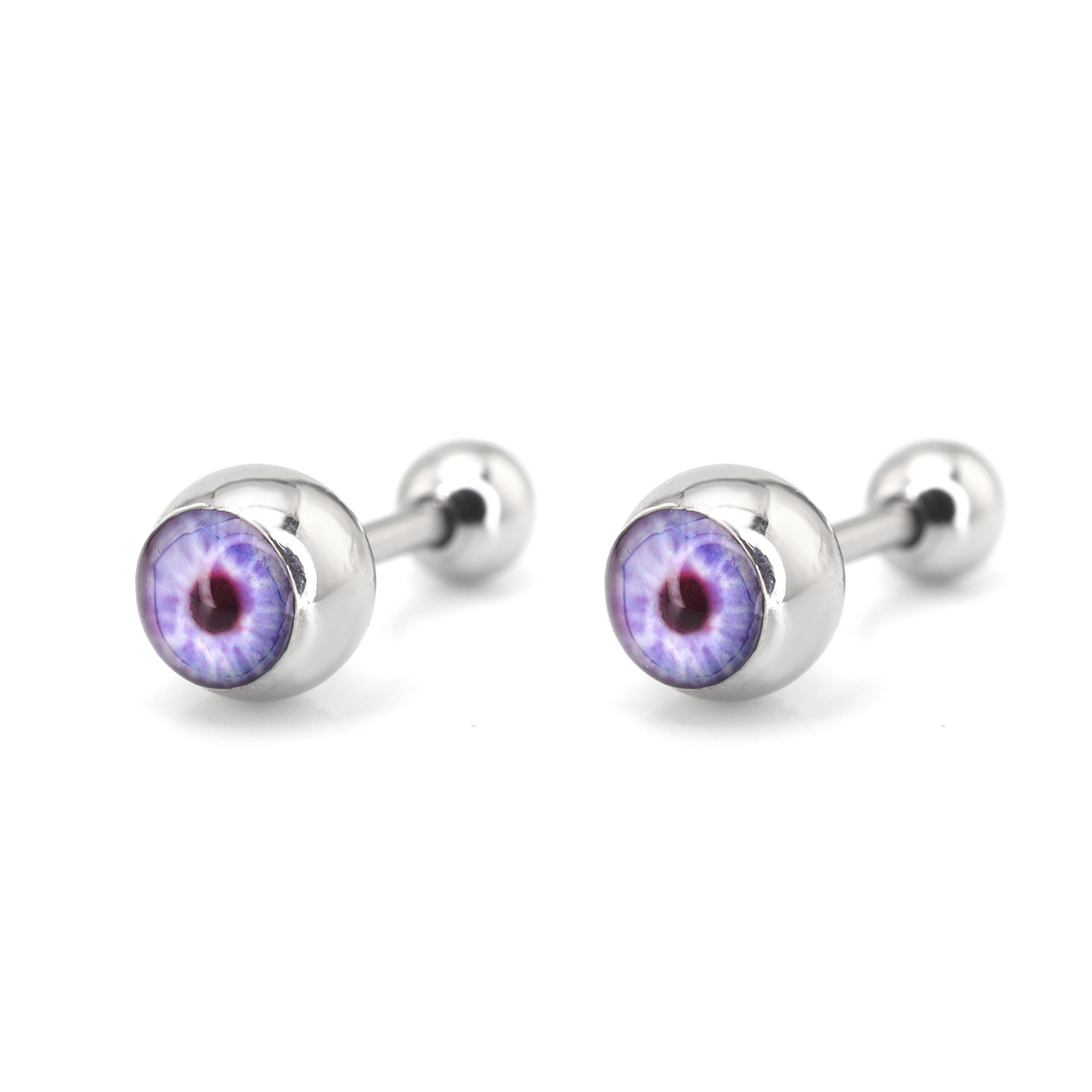 Demon Eye Ball Stainless Steel Ear Stud - Demon Eye Ball Stainless Steel Ear Stud - Purple / Set / 6mm by CRUXJEWELRY