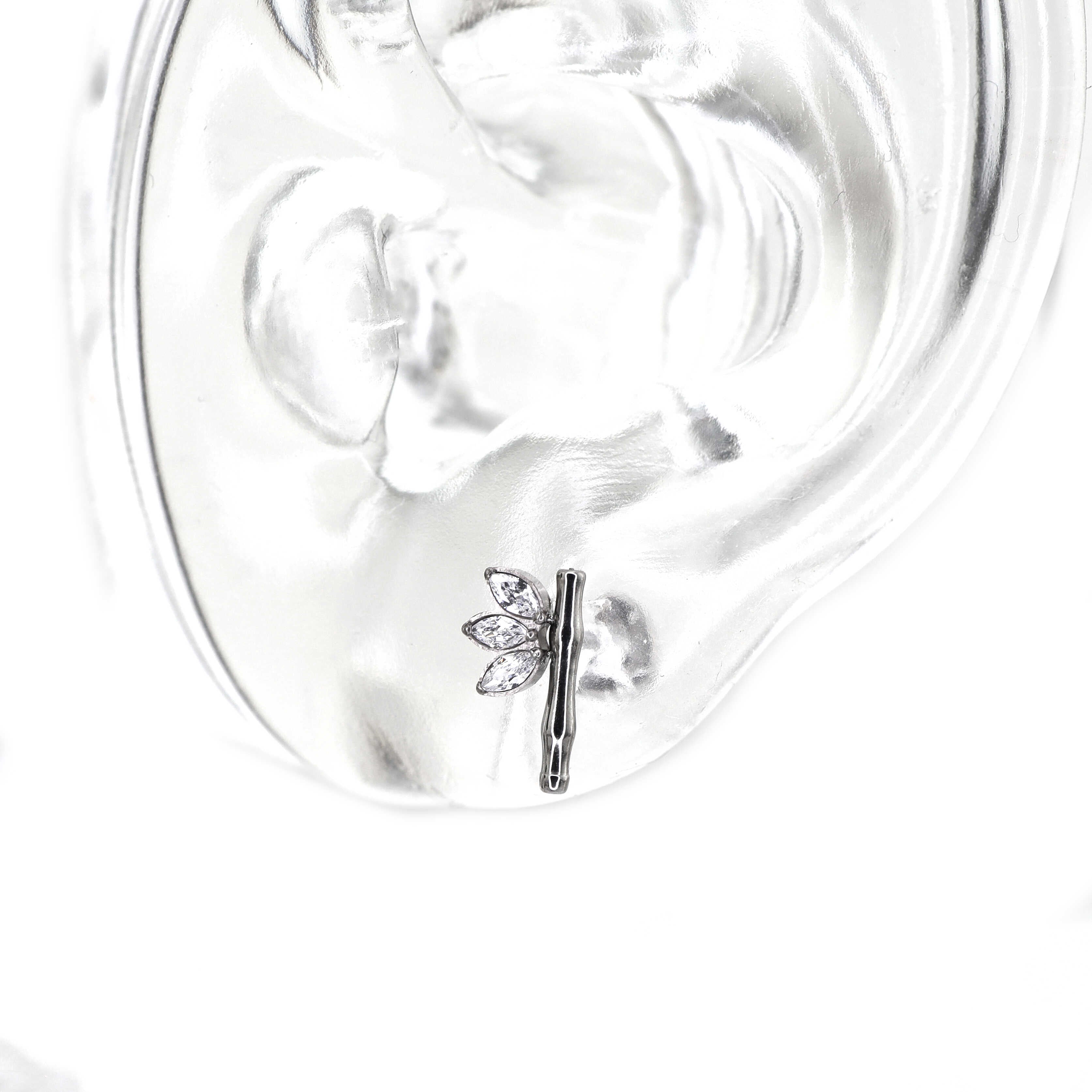 Eastern Aesthetics - Bamboo Leaf CZ Internally Threaded Titanium Studs - Eastern Aesthetics - Bamboo Leaf CZ Internally Threaded Titanium Studs - Sliver / 6mm by CRUXJEWELRY