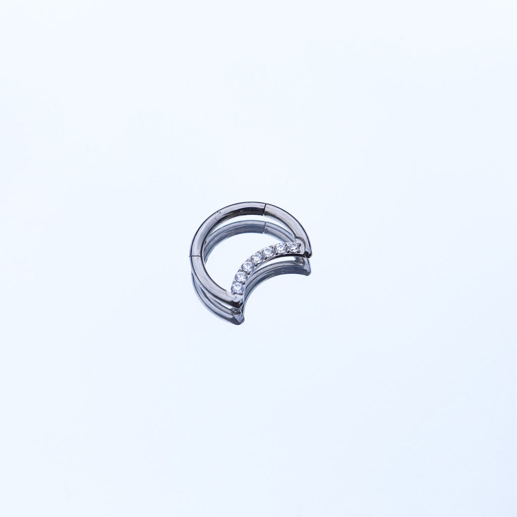 16G Moon CZ Titanium Segment Hoop - 16G Moon CZ Titanium Segment Hoop - White / 8mm by CRUXJEWELRY