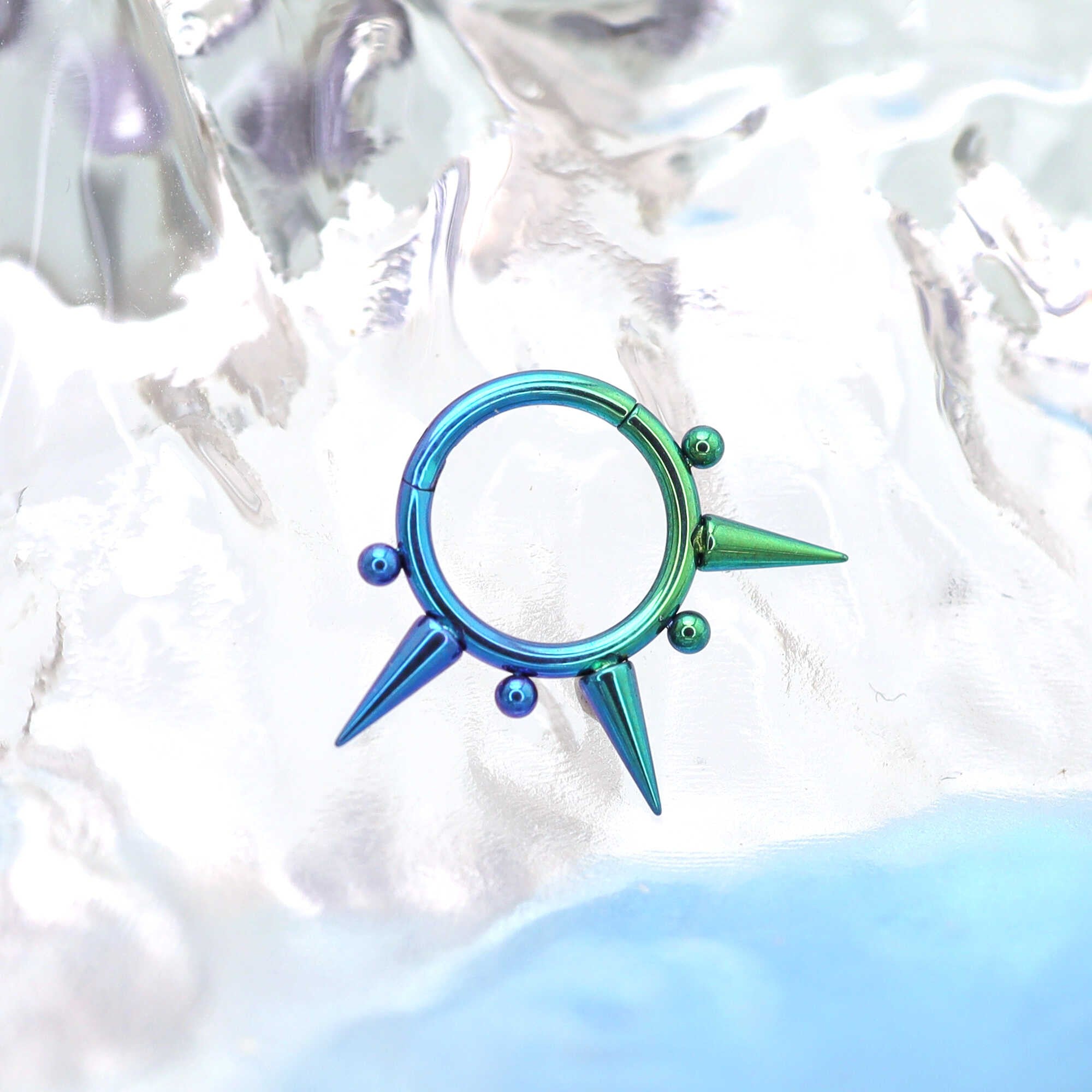 Rainbow Spike Segment Septum Ring - Rainbow Spike Segment Septum Ring - Green / 8 mm by CRUXJEWELRY