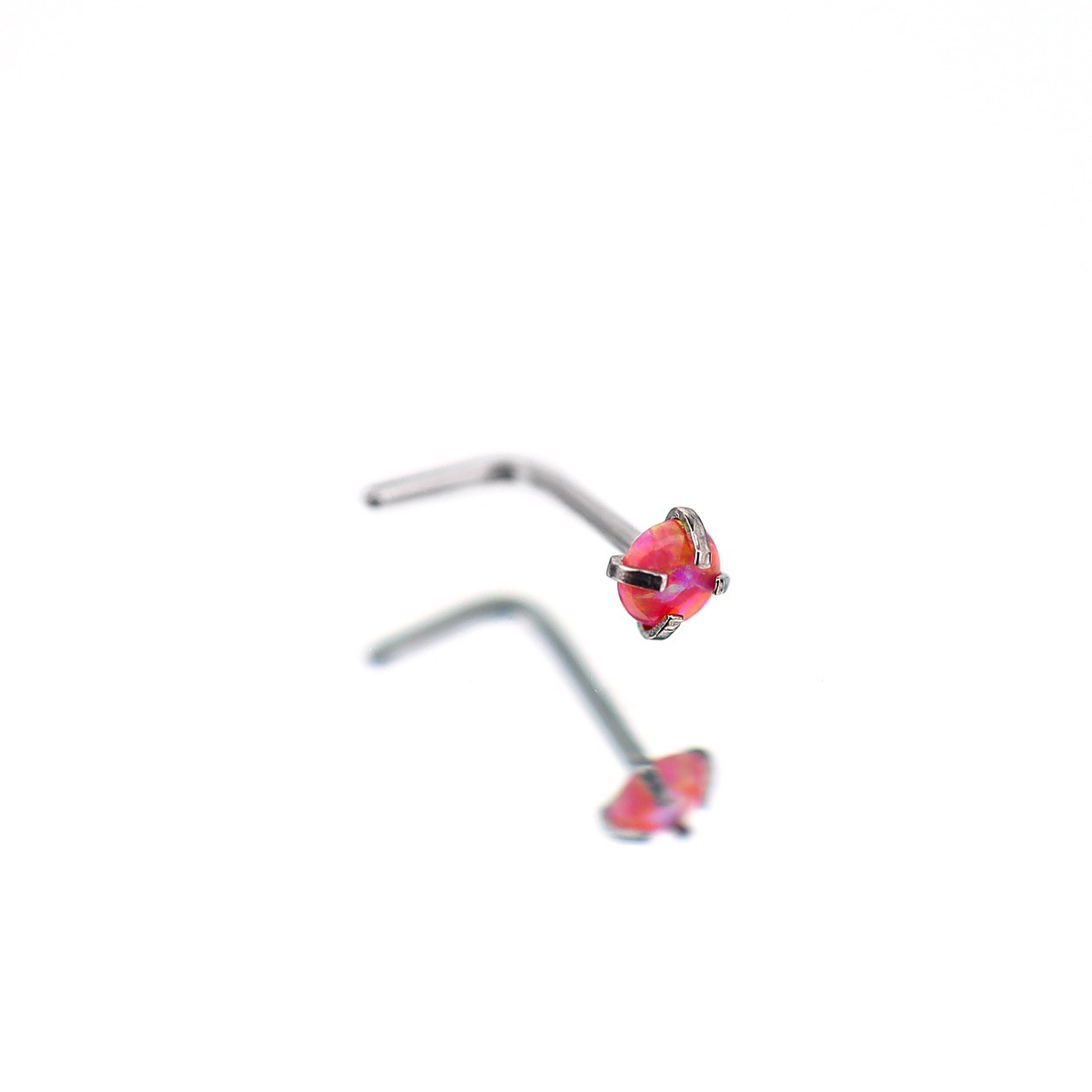 Opal L-Shape Nose Stud - Opal L-Shape Nose Stud - Hot Pink by CRUXJEWELRY