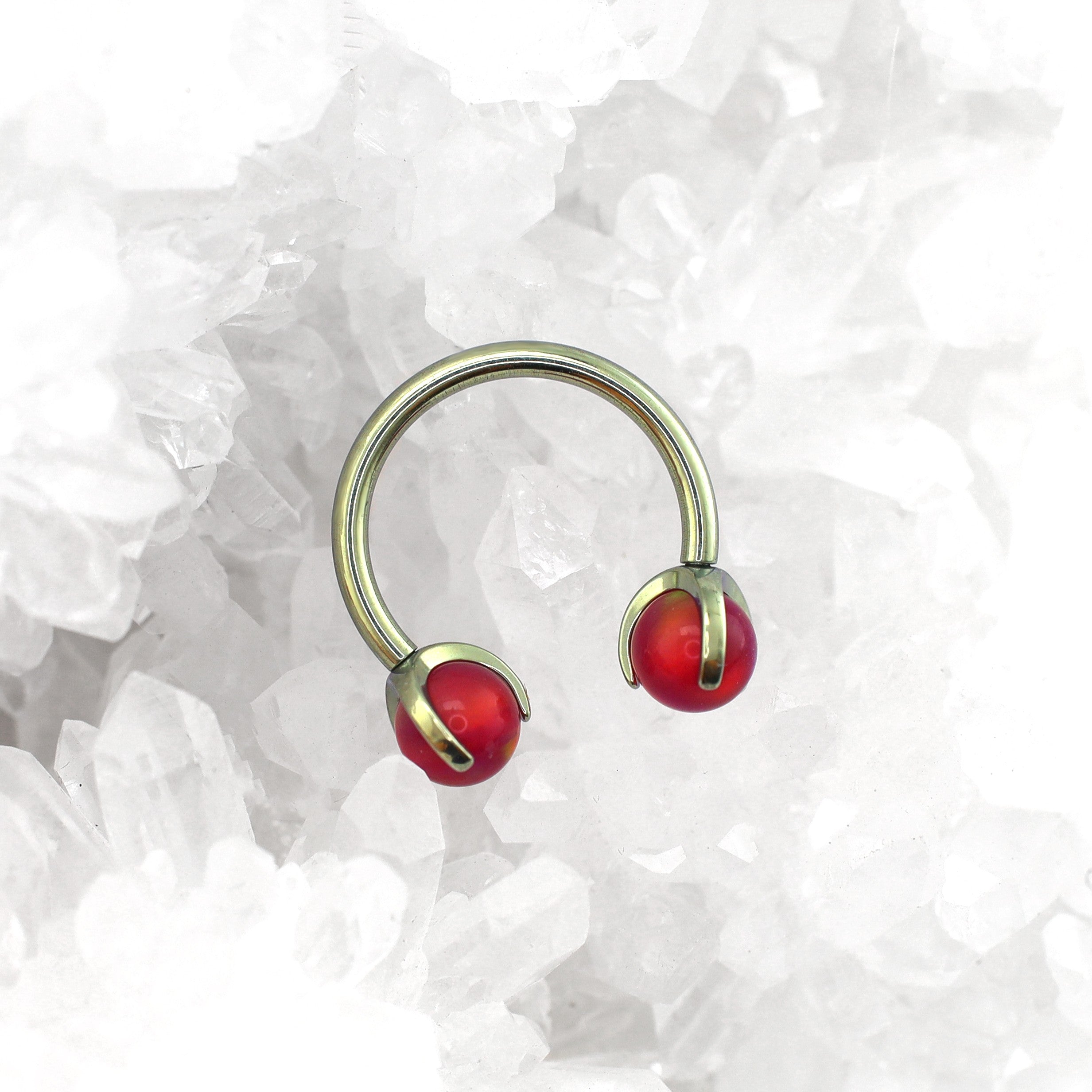 Iridescent Opal Internally Threaded Titanium Horseshoe Ring - Iridescent Opal Internally Threaded Titanium Horseshoe Ring - Rose Gold / 8mm by CRUXJEWELRY