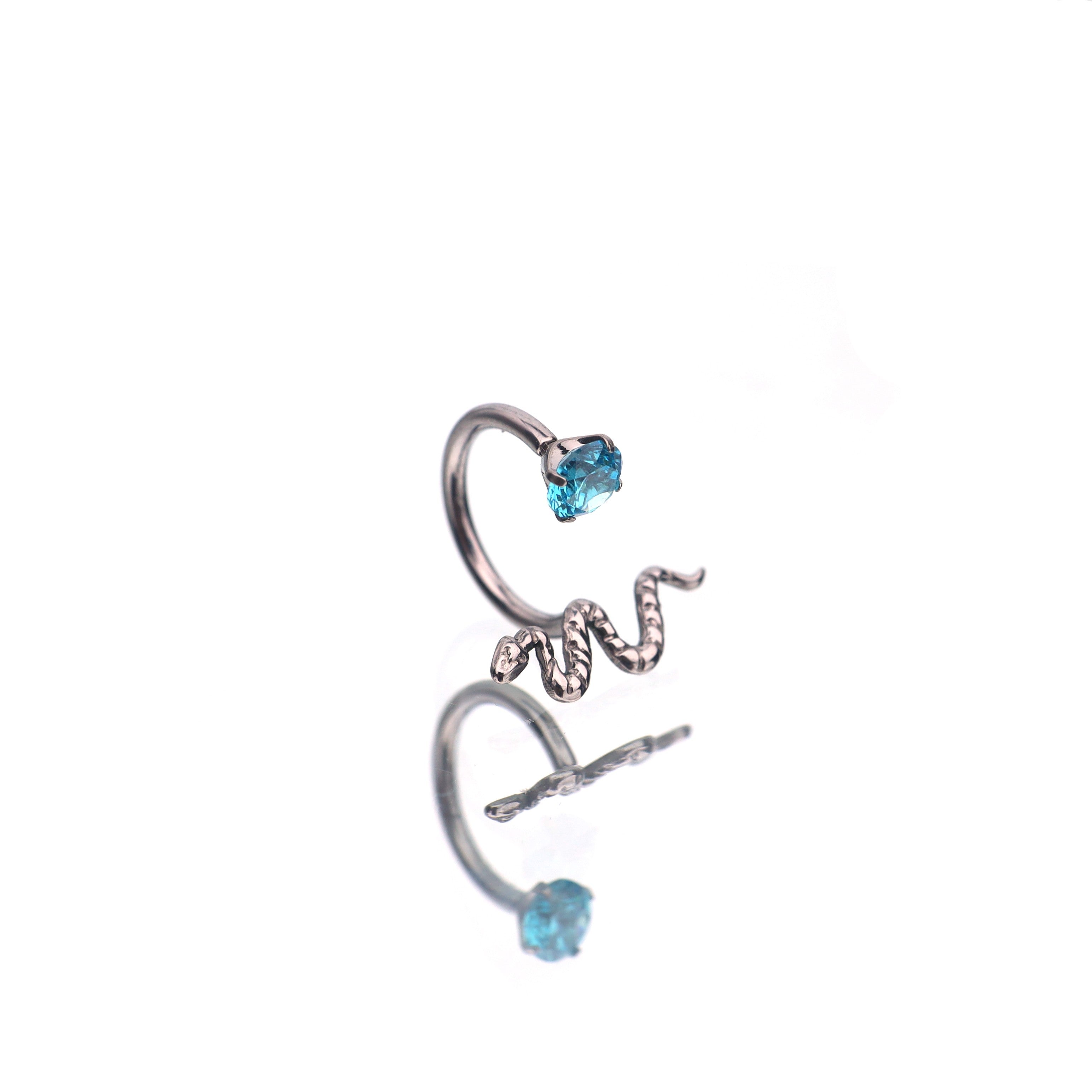 Colorful Serpent CZ Titanium Horseshoe Ring - Colorful Serpent CZ Titanium Horseshoe Ring - Ocean Blue / 8mm by CRUXJEWELRY