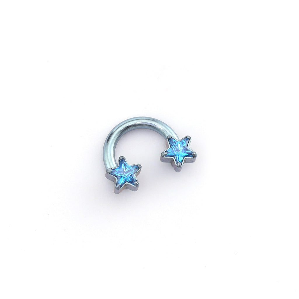 Star Shaped CZ Titanium Horseshoe Ring - Star Shaped CZ Titanium Horseshoe Ring - Blue / 6mm by CRUXJEWELRY