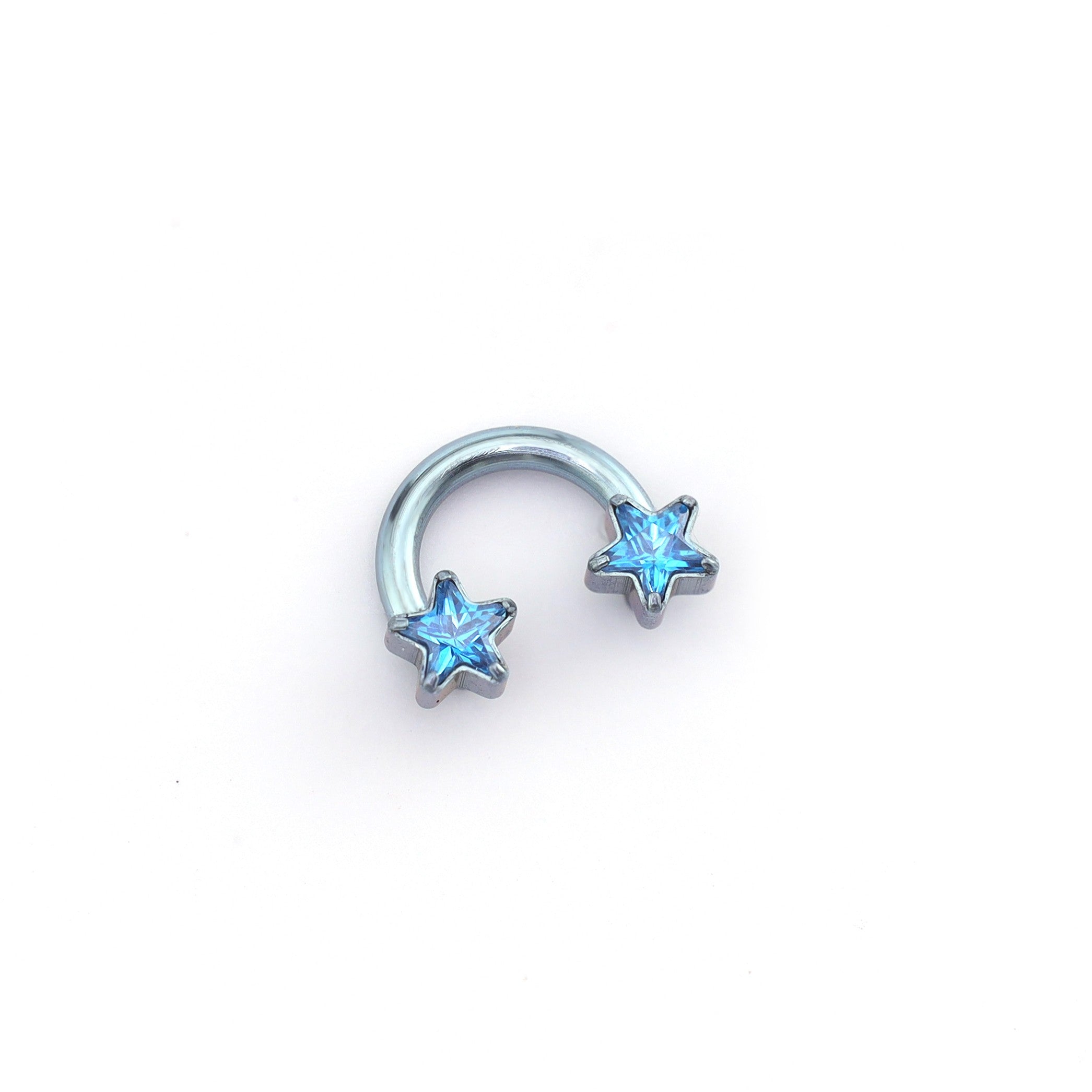 Star Shaped CZ Titanium Horseshoe Ring - Star Shaped CZ Titanium Horseshoe Ring - Blue / 6mm by CRUXJEWELRY
